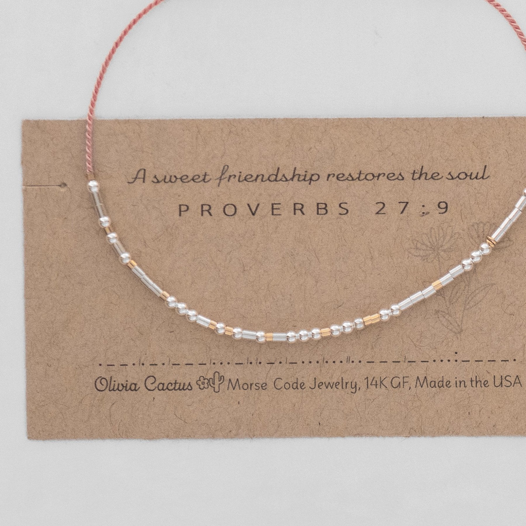 Proverbs 27:9 Bible Morse Code Friendship Bracelet - Dainty 14K Gold & Silver Jewelry by Olivia Cactus