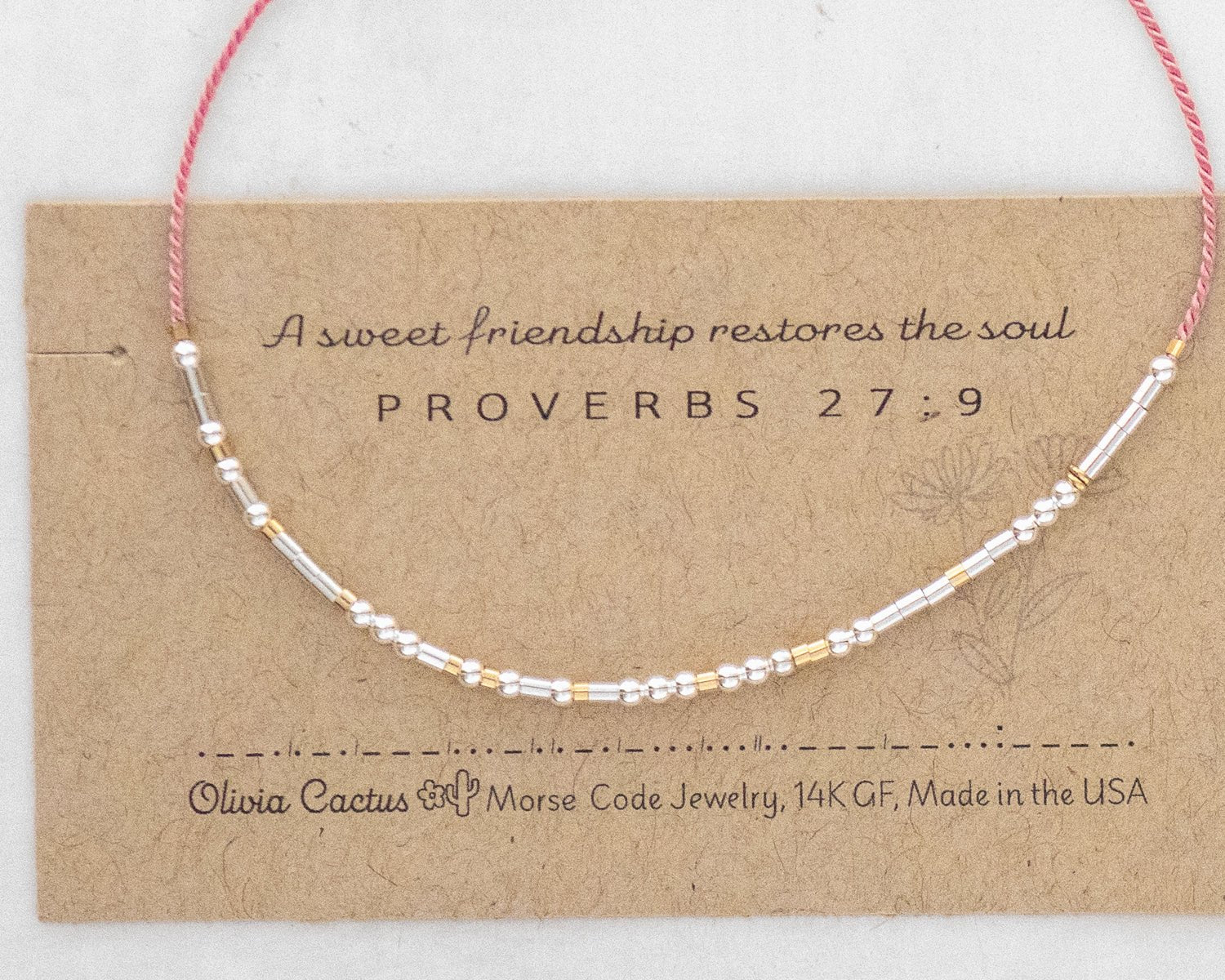 Proverbs 27:9 Bible Morse Code Friendship Bracelet - Dainty 14K Gold & Silver Jewelry by Olivia Cactus