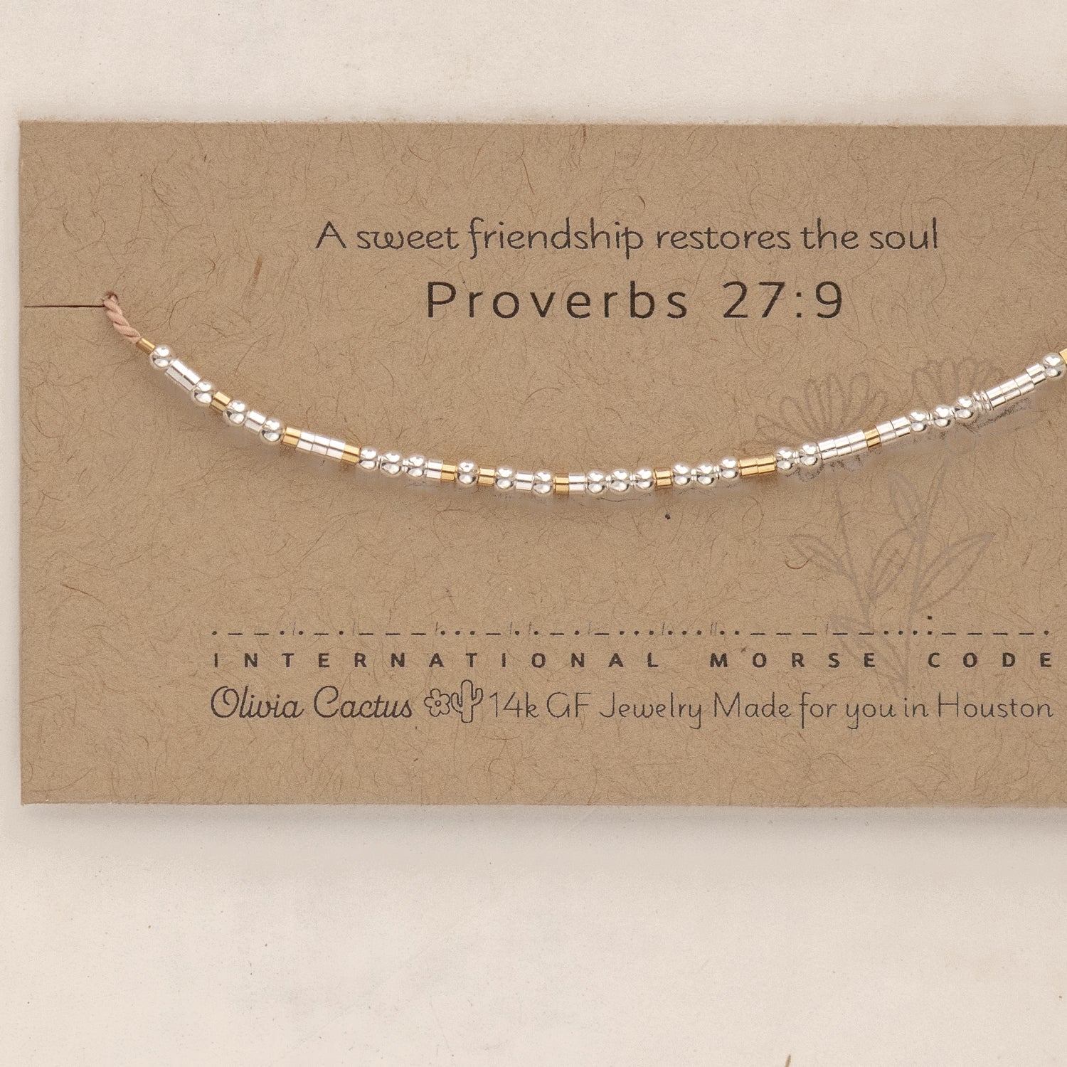 Proverbs 27:9 Bible Morse Code Friendship Bracelet - Dainty 14K Gold & Silver Jewelry by Olivia Cactus