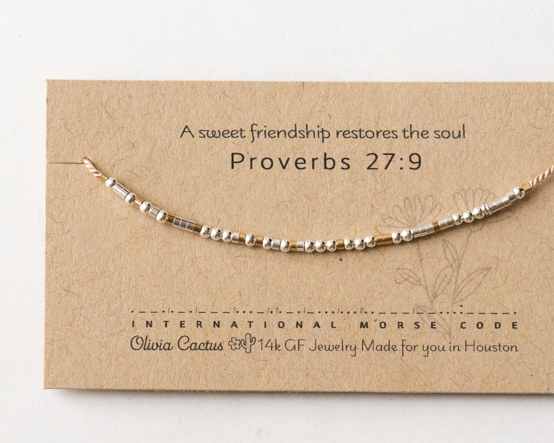 Proverbs 27:9 Bible Morse Code Friendship Bracelet - Dainty 14K Gold & Silver Jewelry by Olivia Cactus