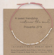 Proverbs 27:9 Bible Morse Code Friendship Bracelet - Dainty 14K Gold & Silver Jewelry by Olivia Cactus