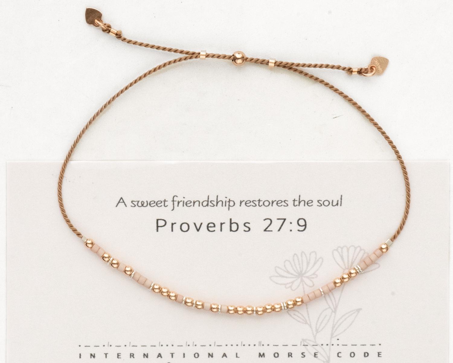 Proverbs 27:9 Friendship Morse Bracelet - Dainty 14K Gold & Silver Jewelry by Olivia Cactus