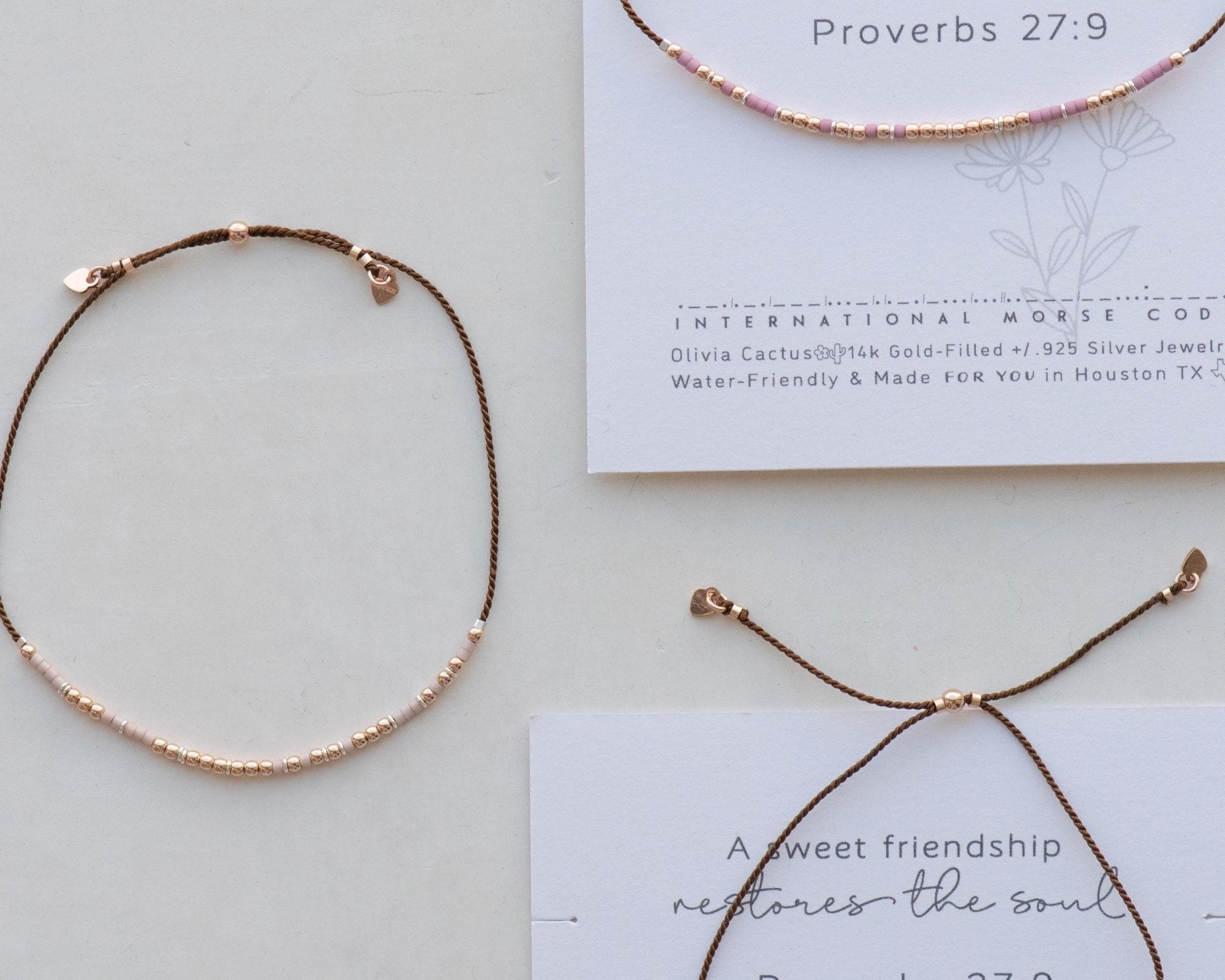 Proverbs 27:9 Friendship Morse Bracelet - Dainty 14K Gold & Silver Jewelry by Olivia Cactus