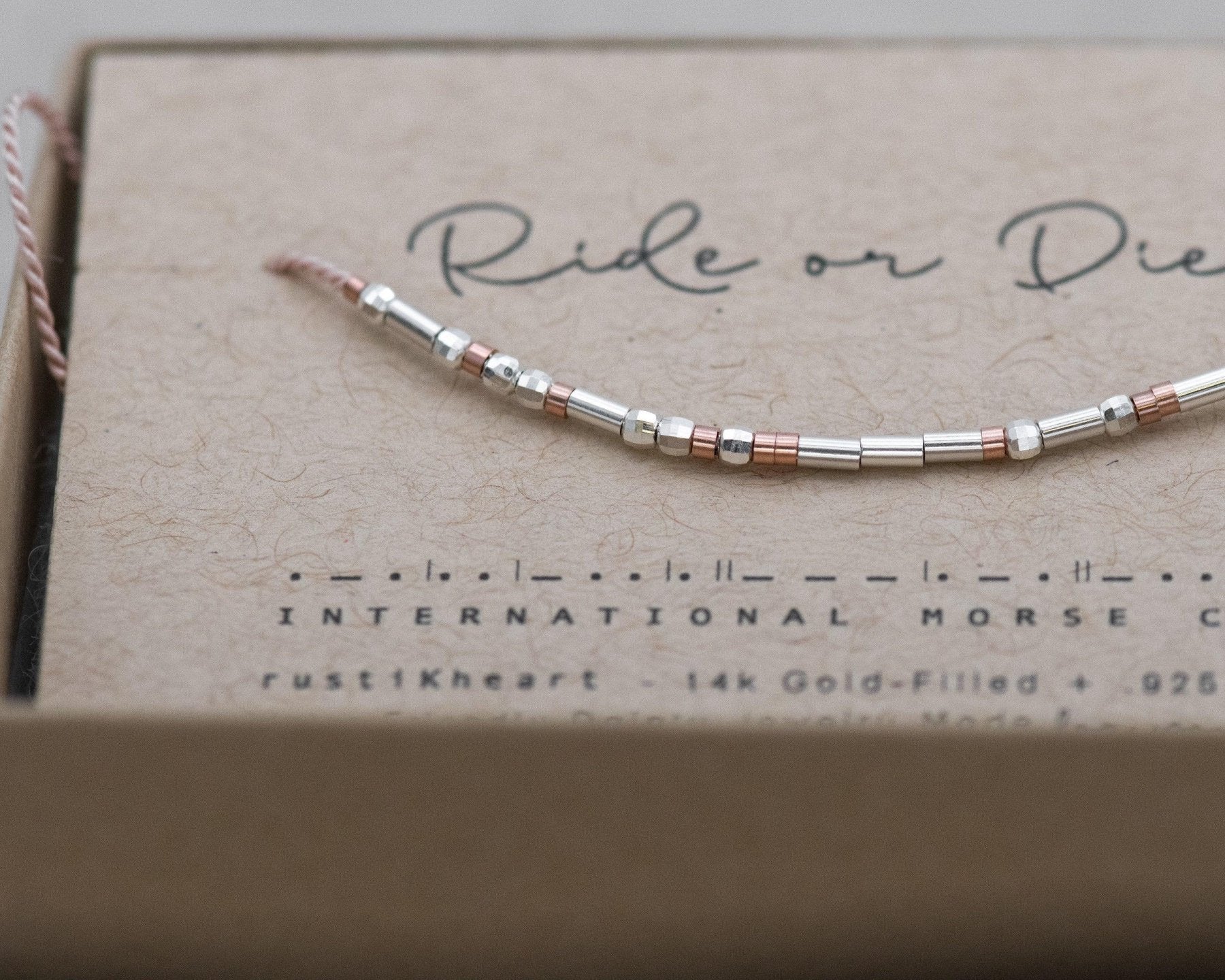 Ride Or Die Morse Code Bracelet - Dainty 14K Gold & Silver Jewelry by Olivia Cactus