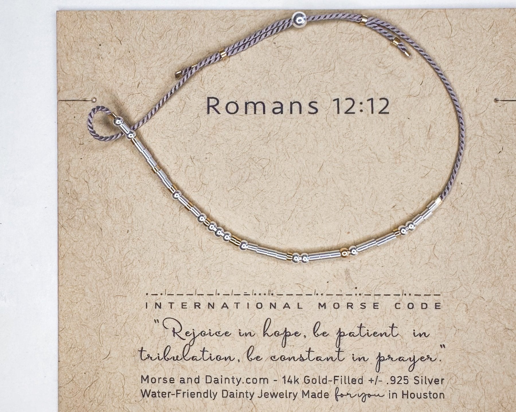 Romans 12:12 Morse Code Bracelet - Dainty 14K Gold & Silver Jewelry by Olivia Cactus