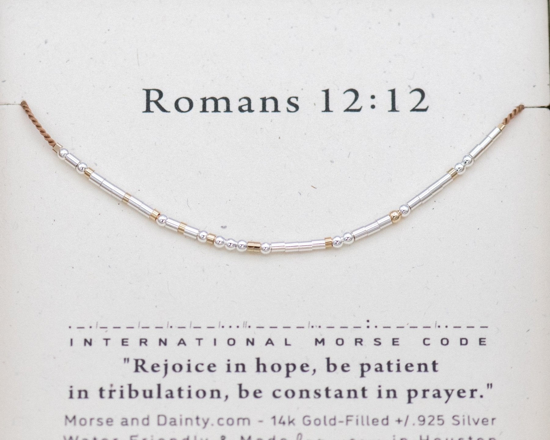 Romans 12:12 Morse Code Bracelet - Dainty 14K Gold & Silver Jewelry by Olivia Cactus