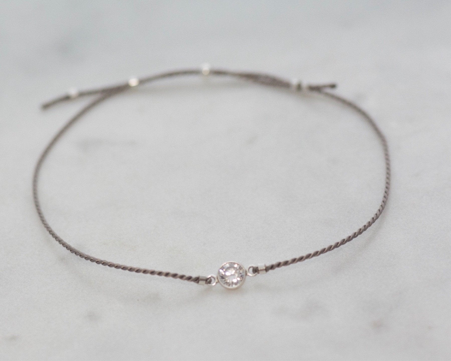Silver CZ on Silk Bracelet - Dainty 14K Gold & Silver Jewelry by Olivia Cactus