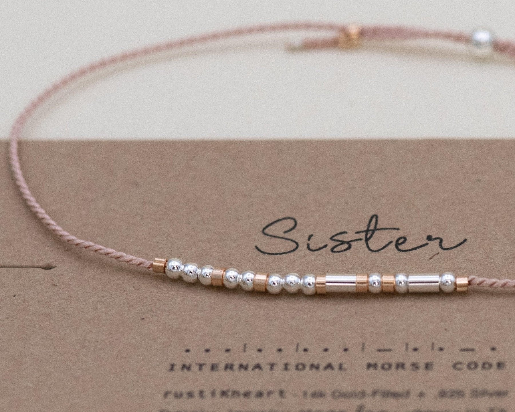 Sister Morse Code Bracelet - Dainty 14K Gold & Silver Jewelry by Olivia Cactus