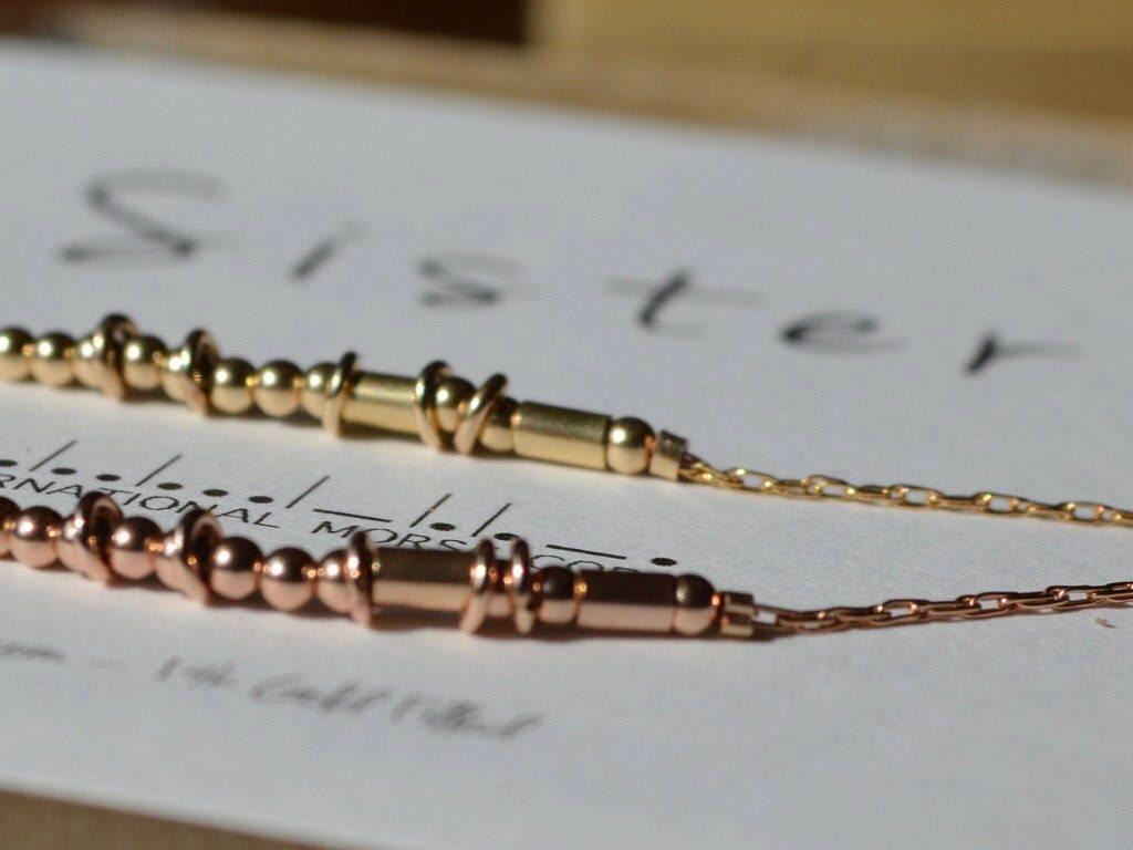 Sister Morse Code Bracelet - Dainty 14K Gold & Silver Jewelry by Olivia Cactus