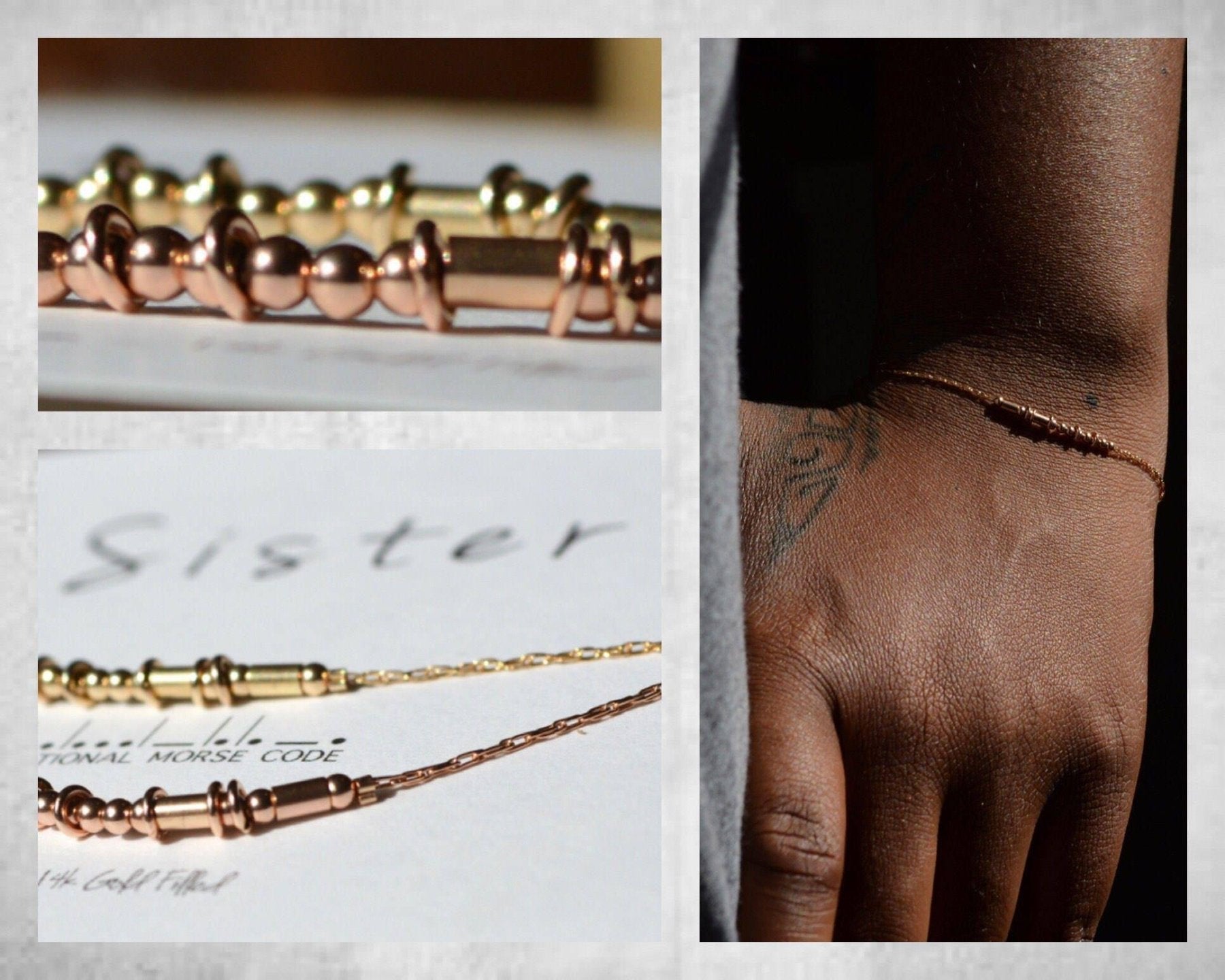 Sister Morse Code Bracelet - Dainty 14K Gold & Silver Jewelry by Olivia Cactus