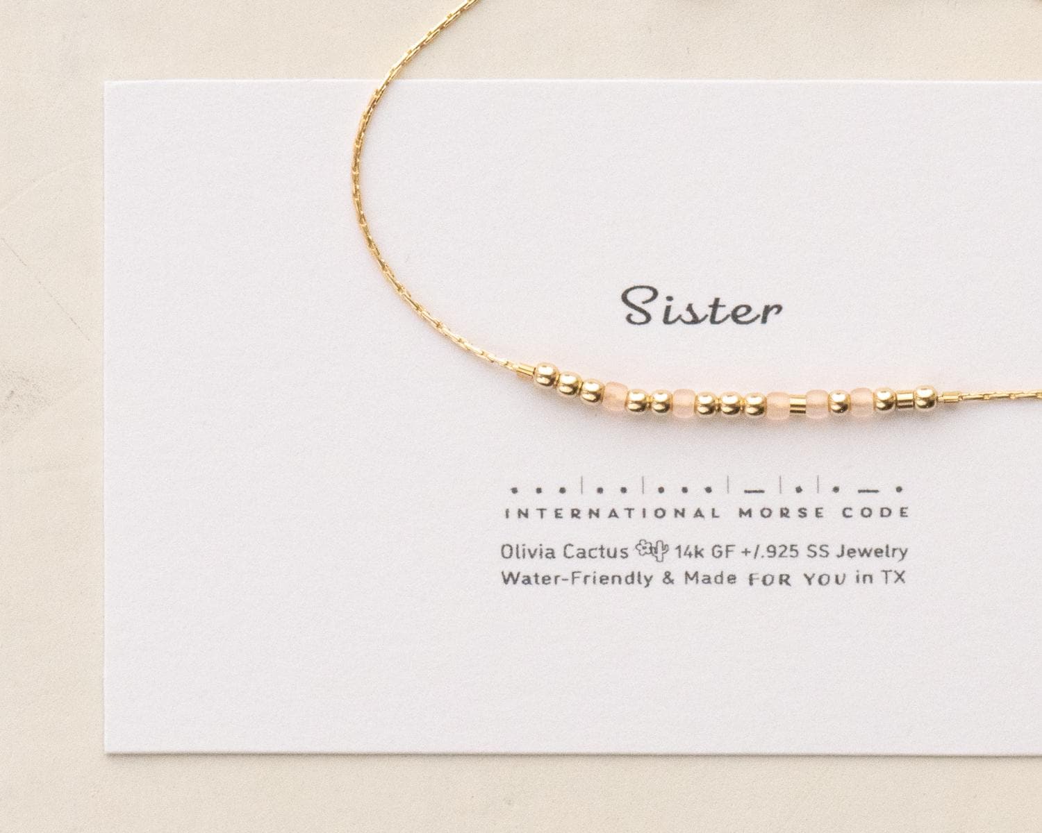 Sister Morse Code Bracelet - Dainty 14K Gold & Silver Jewelry by Olivia Cactus
