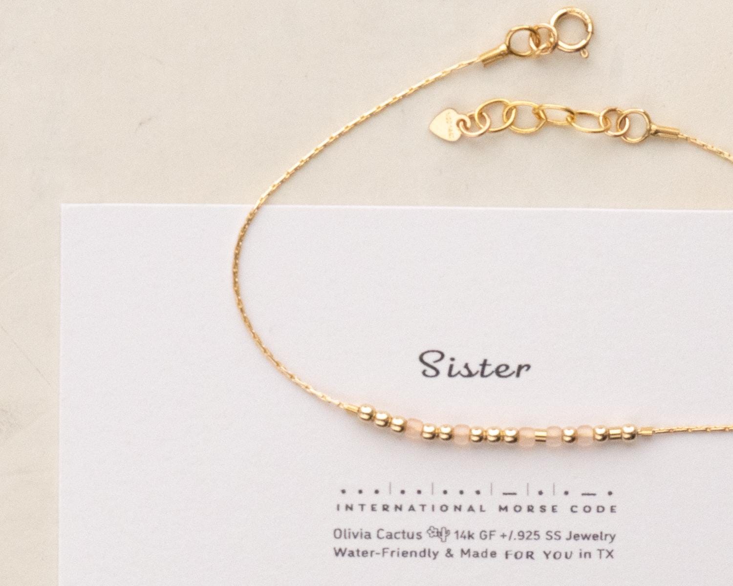 Sister Morse Code Bracelet - Dainty 14K Gold & Silver Jewelry by Olivia Cactus