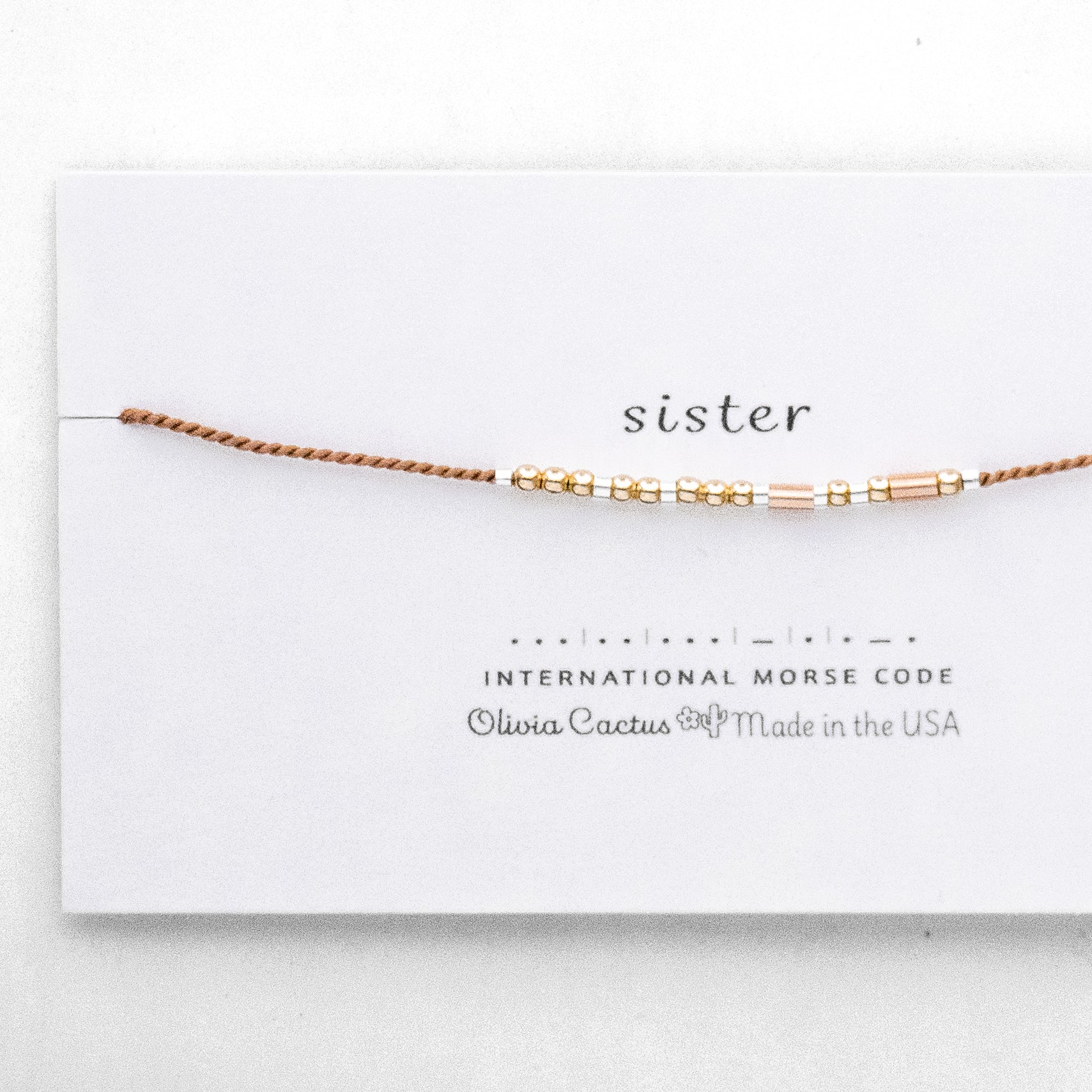 Sister Gold Beads Morse Code Bracelet - Dainty 14K Gold & Silver Jewelry by Olivia Cactus