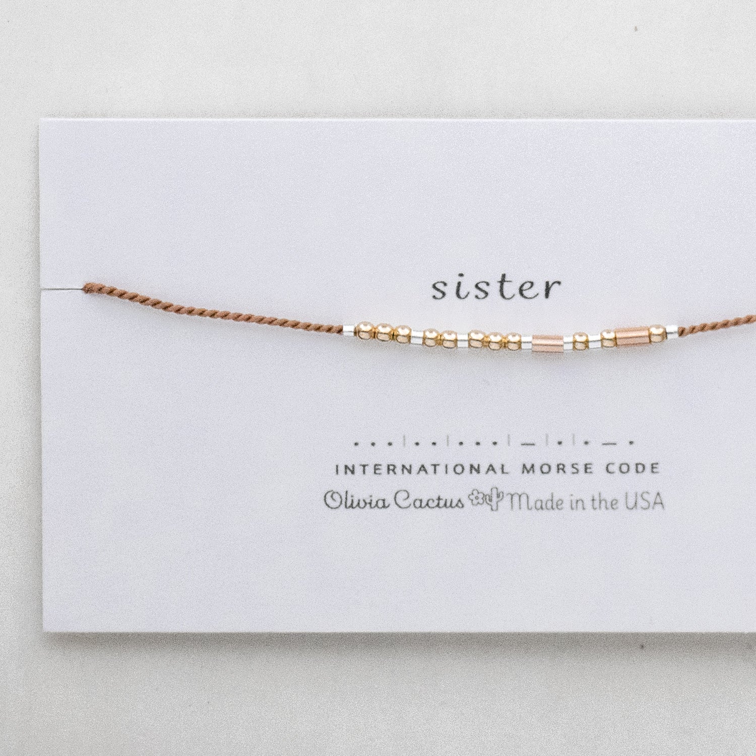 Sister Gold Beads Morse Code Bracelet - Dainty 14K Gold & Silver Jewelry by Olivia Cactus