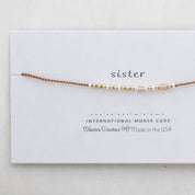 Sister Gold Beads Morse Code Bracelet - Dainty 14K Gold & Silver Jewelry by Olivia Cactus