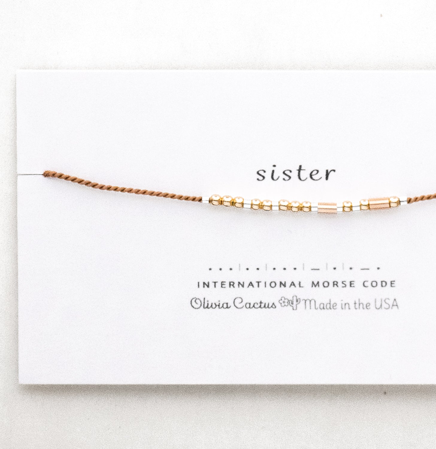 Sister Gold Beads Morse Code Bracelet - Dainty 14K Gold & Silver Jewelry by Olivia Cactus