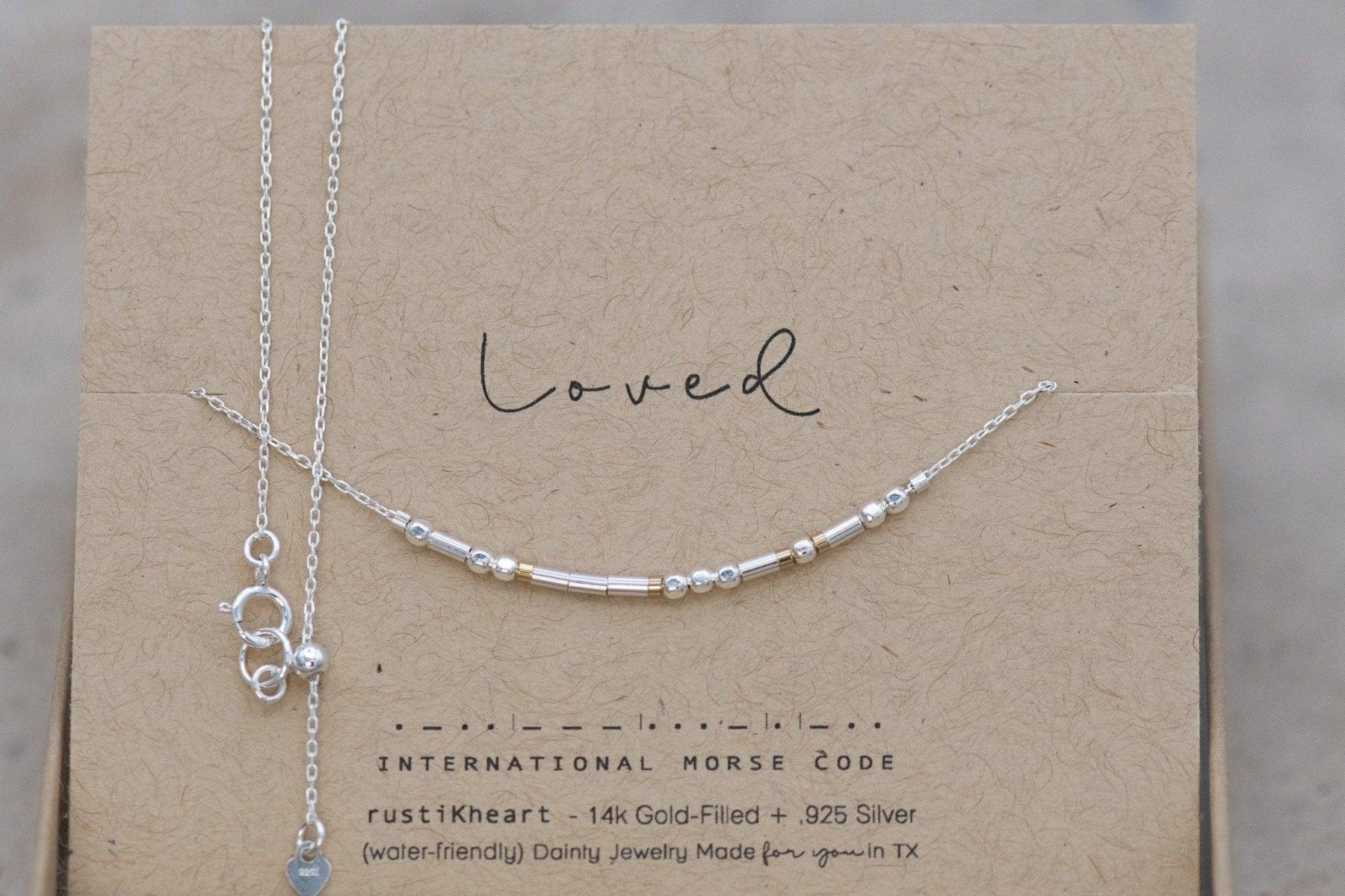 Loved Morse Code Necklace - Dainty 14K Gold & Silver Jewelry by Olivia Cactus