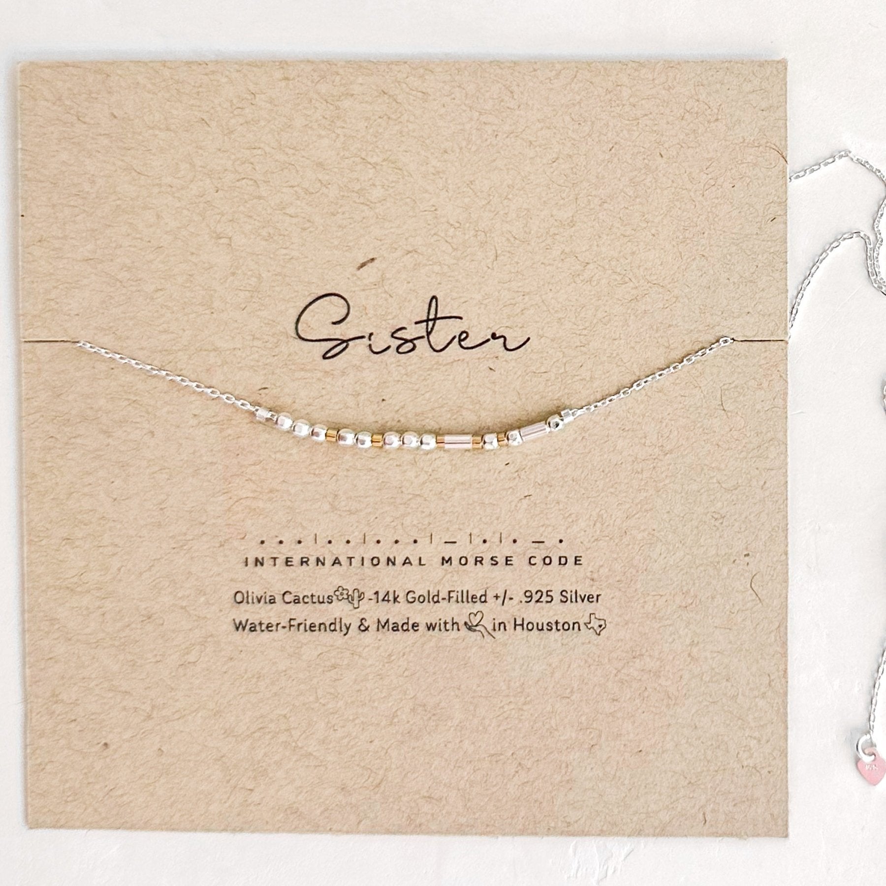 Loved Morse Code Necklace - Dainty 14K Gold & Silver Jewelry by Olivia Cactus