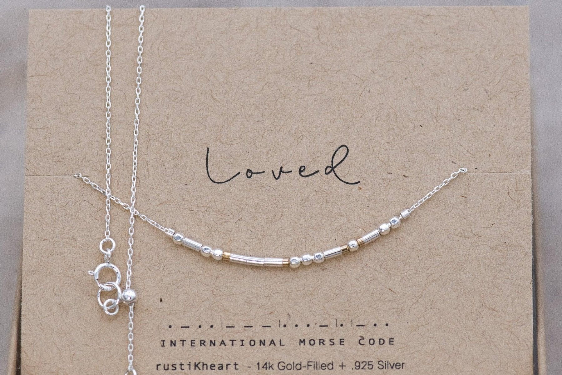 Loved Morse Code Necklace - Dainty 14K Gold & Silver Jewelry by Olivia Cactus