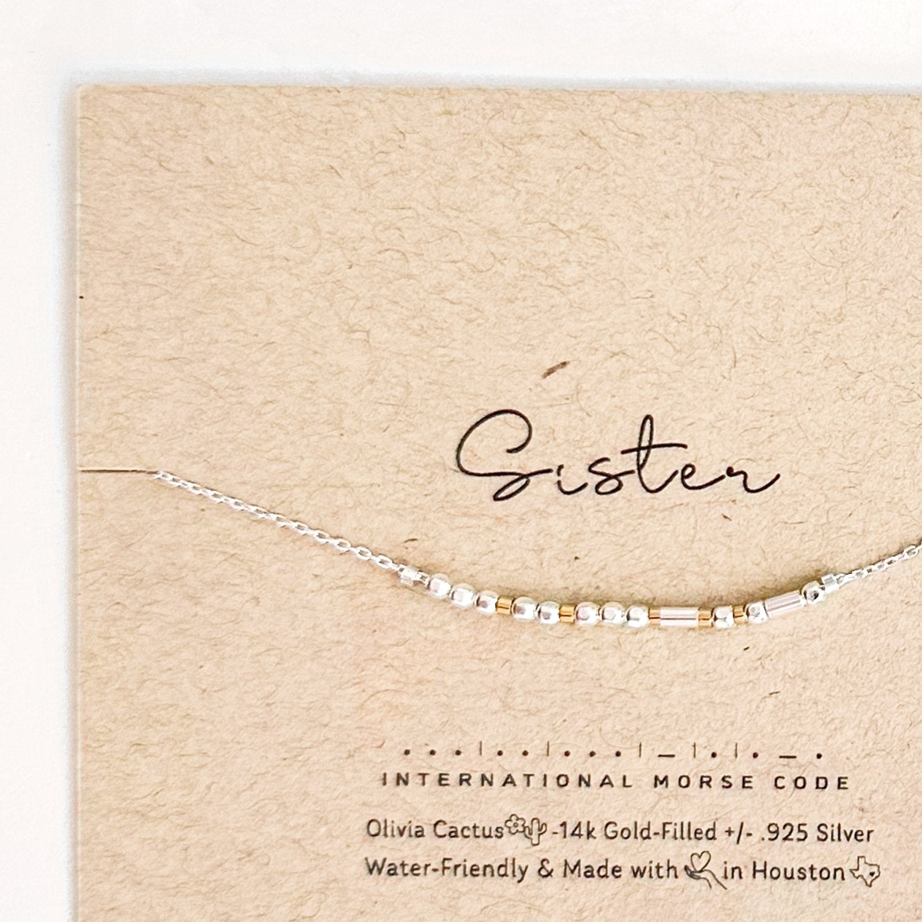 Loved Morse Code Necklace - Dainty 14K Gold & Silver Jewelry by Olivia Cactus