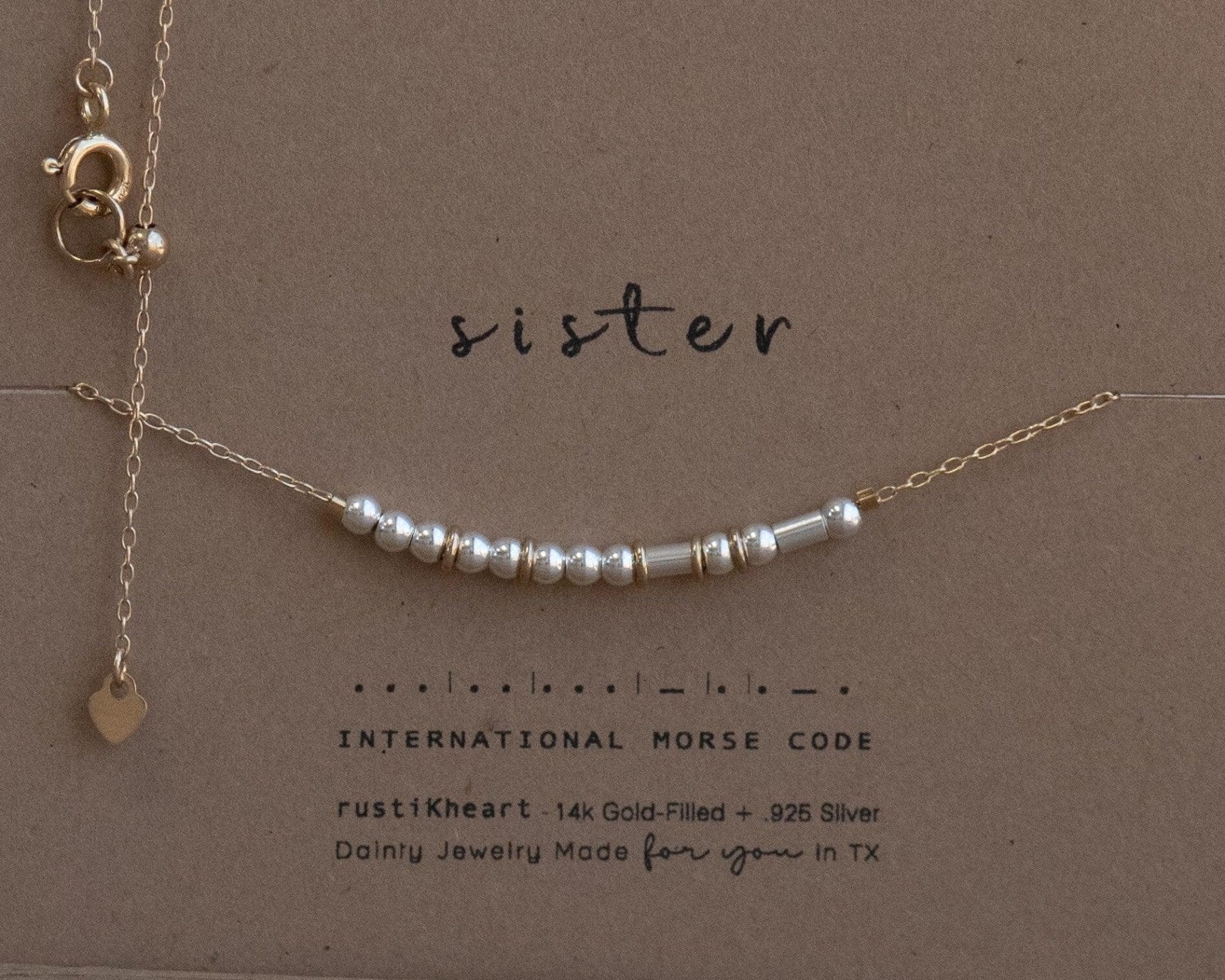 Sister Morse Code Necklace - Dainty 14K Gold & Silver Jewelry by Olivia Cactus