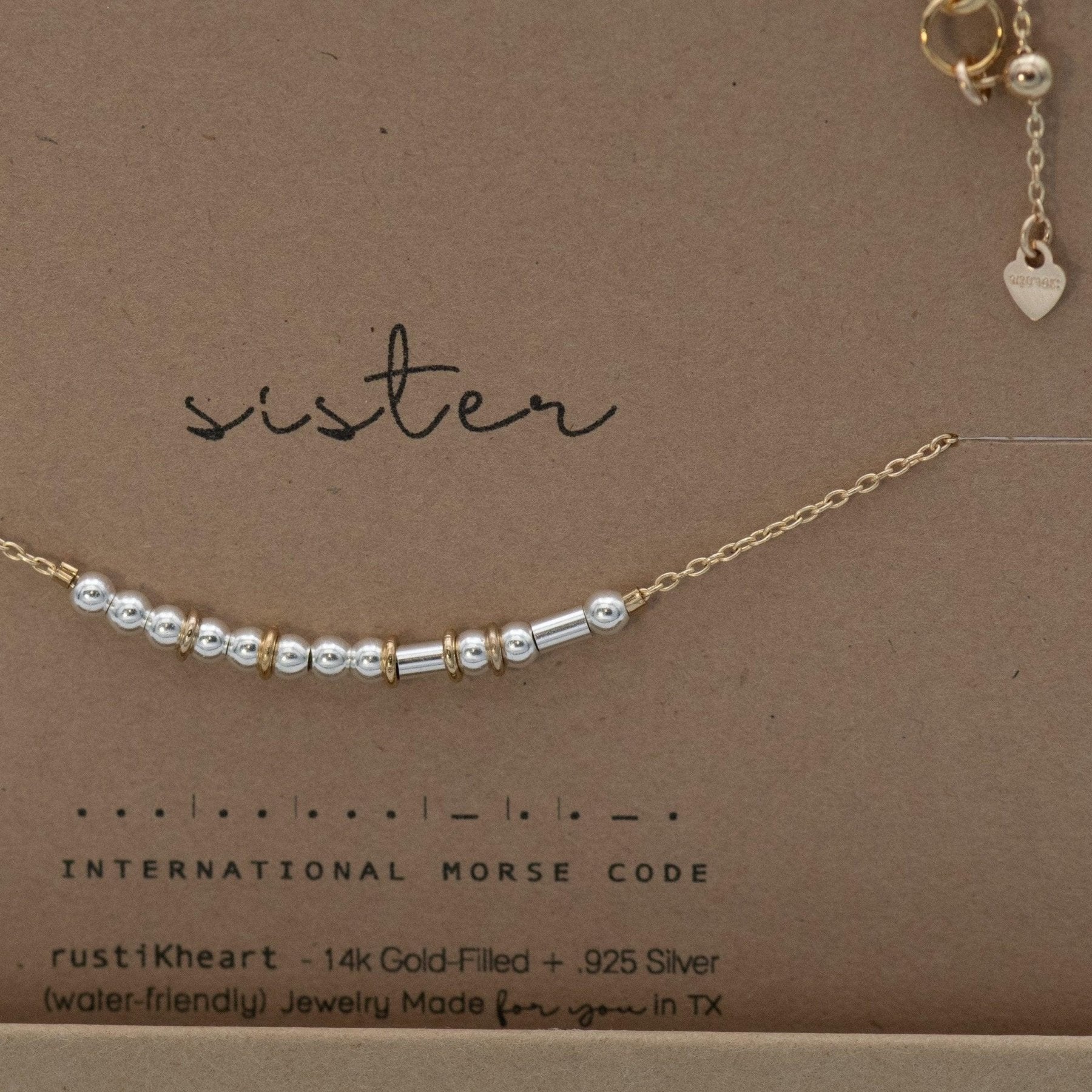 Sister Morse Code Necklace - Dainty 14K Gold & Silver Jewelry by Olivia Cactus