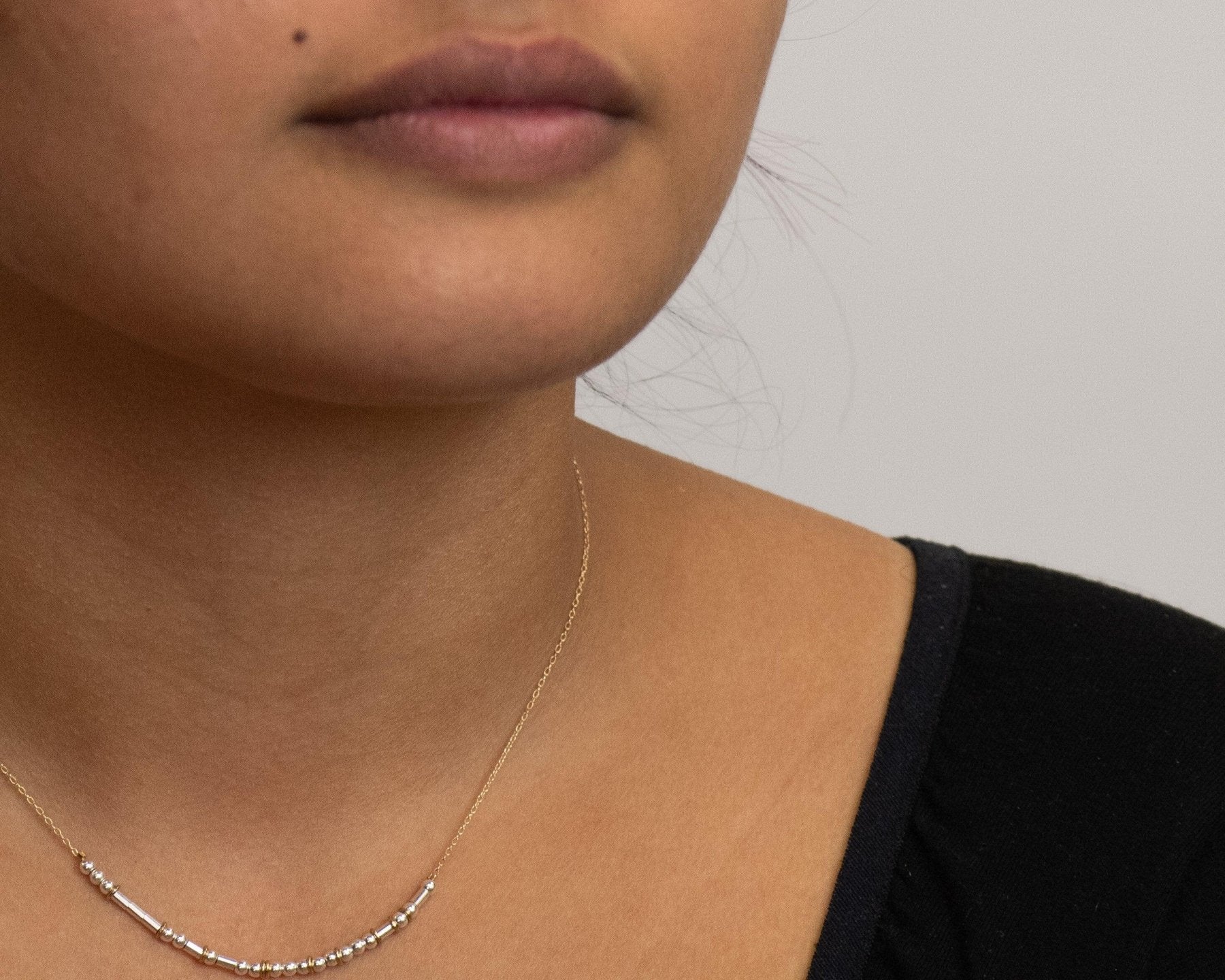 Sister Morse Code Necklace - Dainty 14K Gold & Silver Jewelry by Olivia Cactus