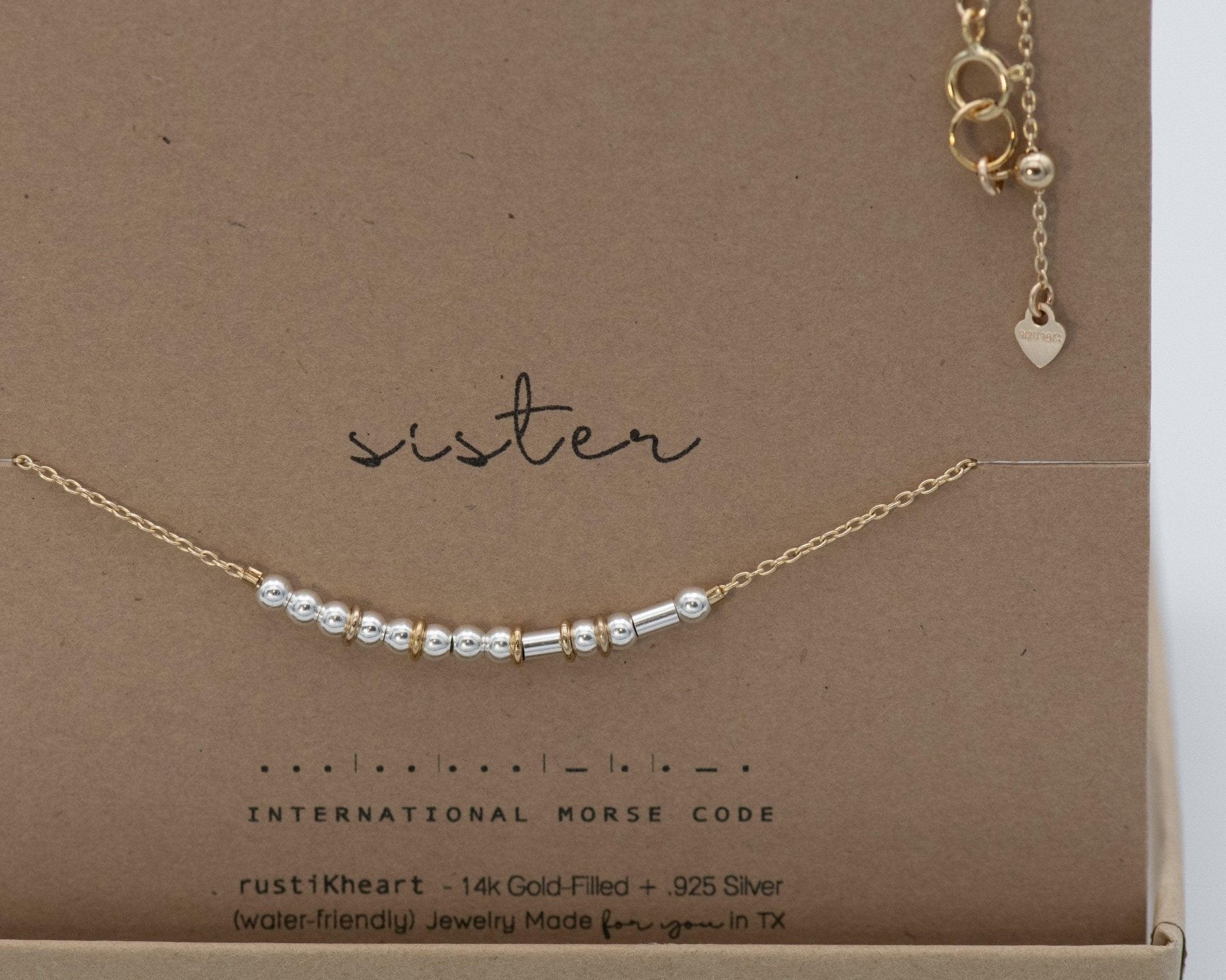 Sister Morse Code Necklace - Dainty 14K Gold & Silver Jewelry by Olivia Cactus