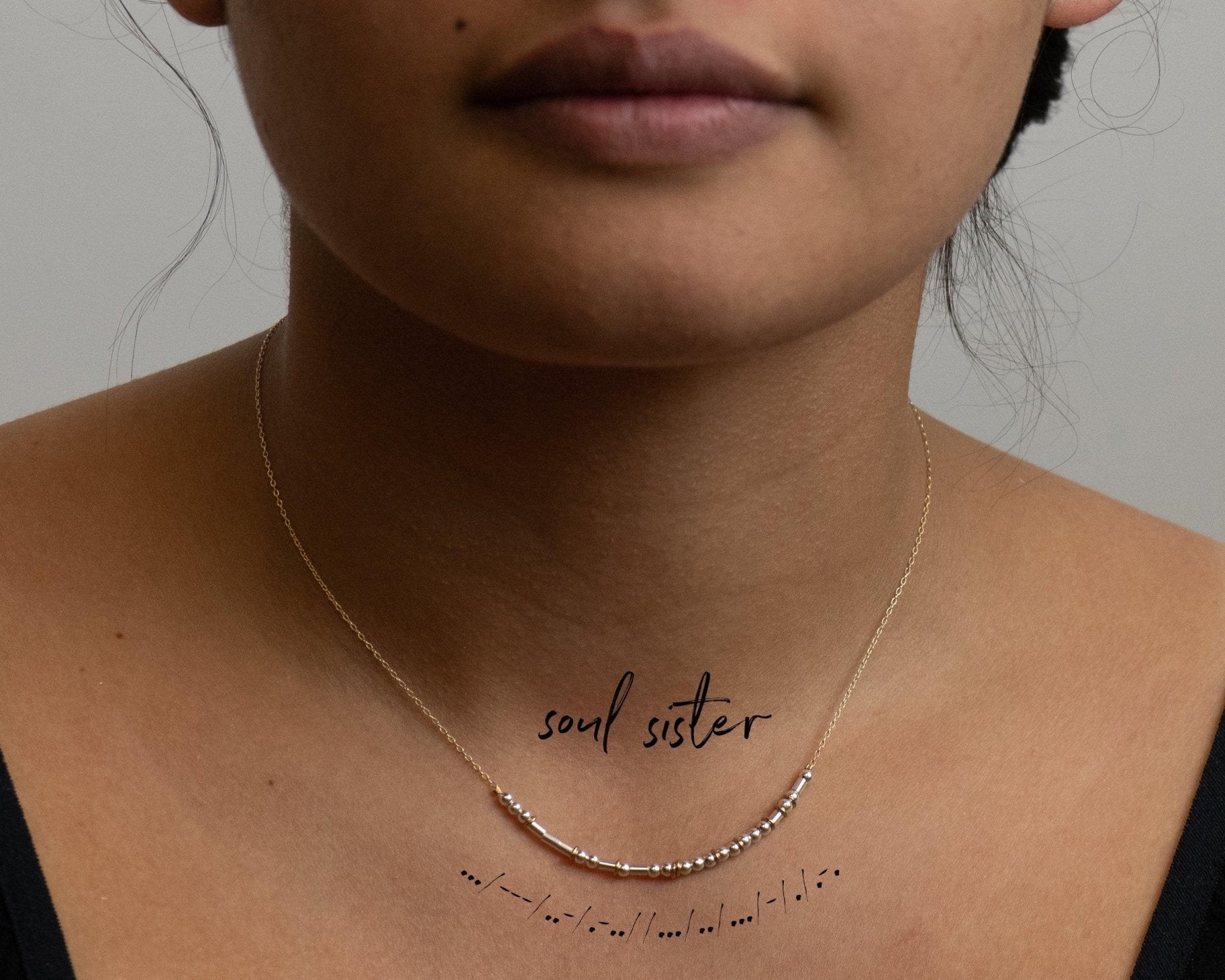 Sister Morse Code Necklace - Dainty 14K Gold & Silver Jewelry by Olivia Cactus