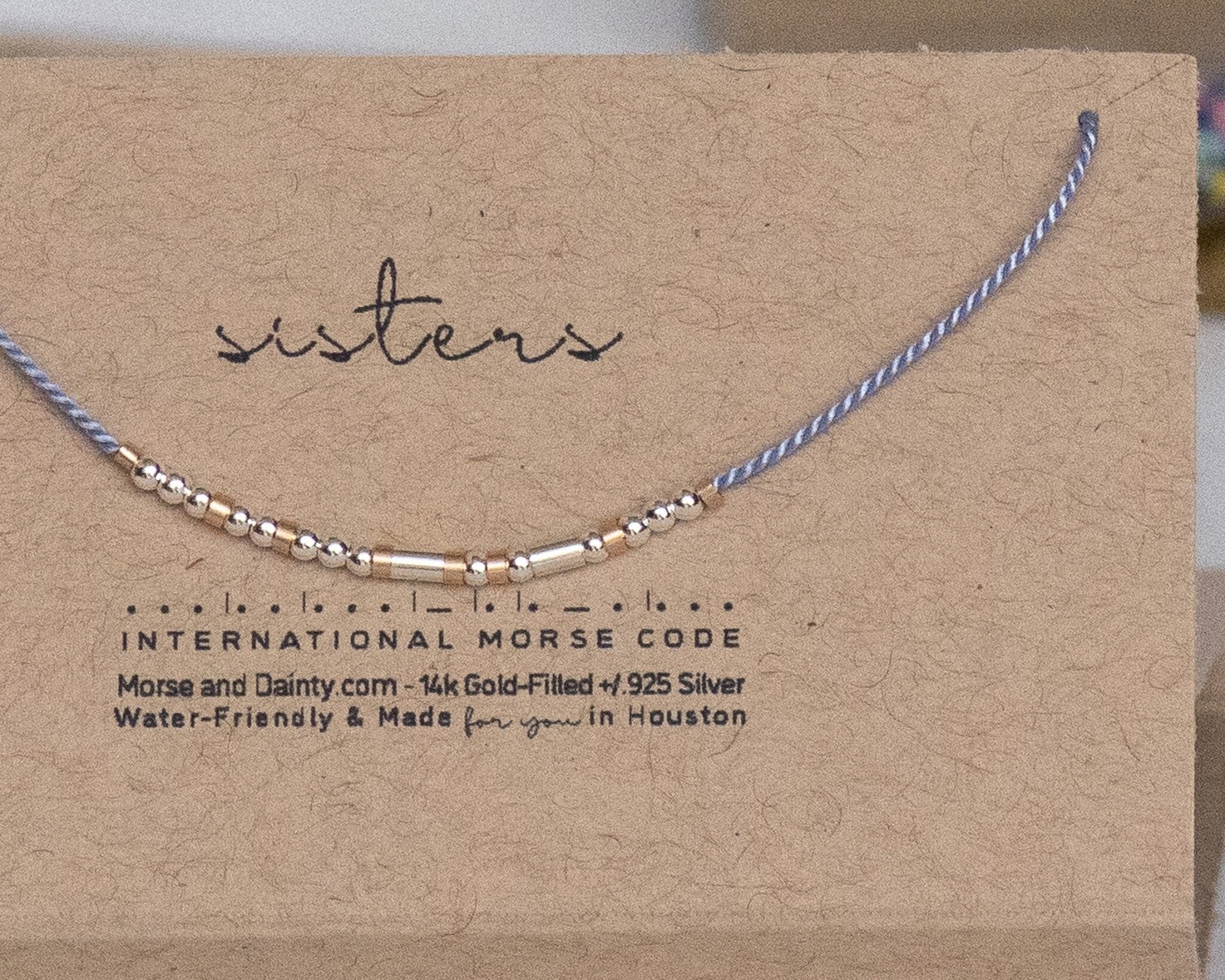 Sisters Morse Code Bracelet - Dainty 14K Gold & Silver Jewelry by Olivia Cactus
