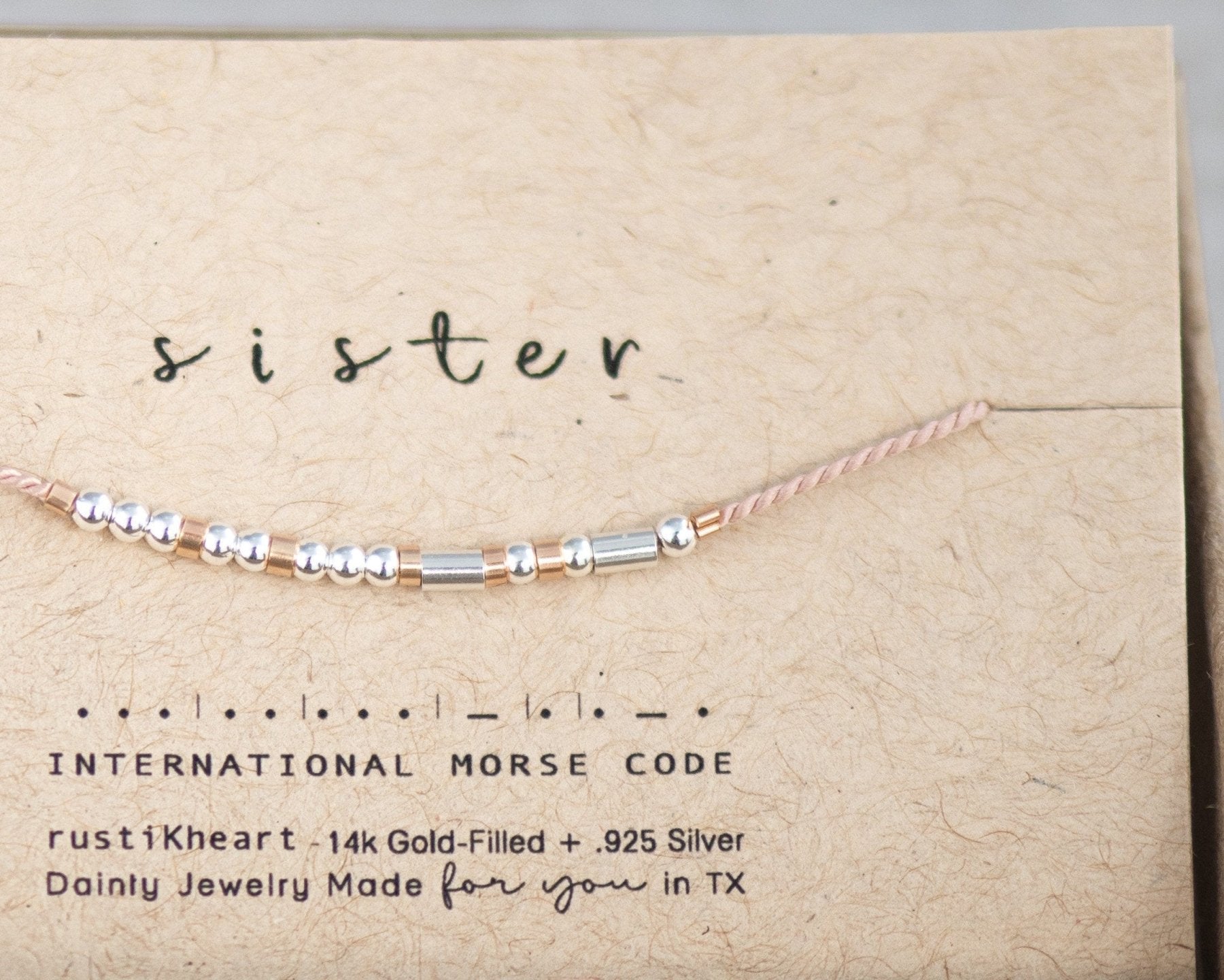 Sisters Morse Code Bracelet - Dainty 14K Gold & Silver Jewelry by Olivia Cactus