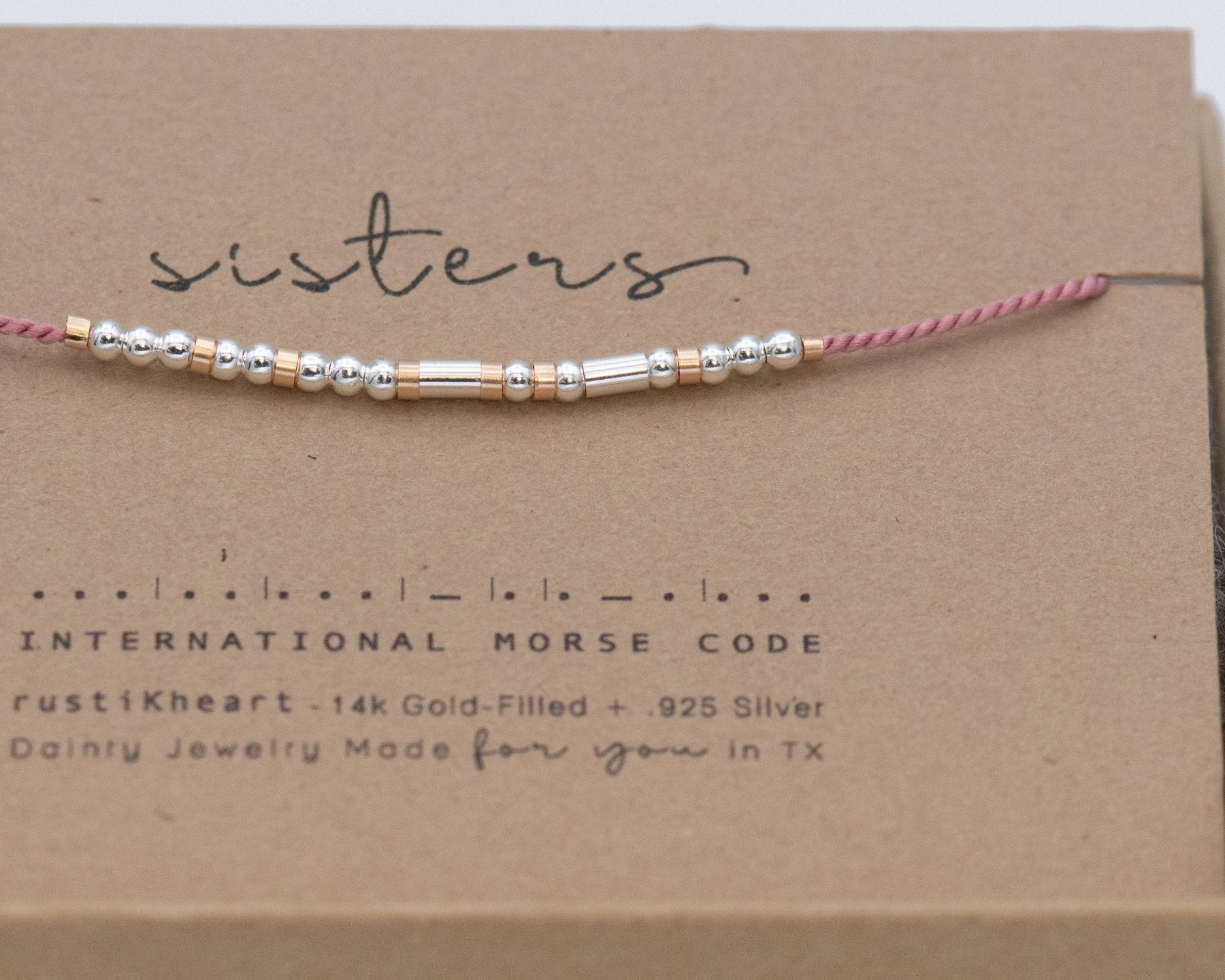 Sisters Morse Code Bracelet - Dainty 14K Gold & Silver Jewelry by Olivia Cactus
