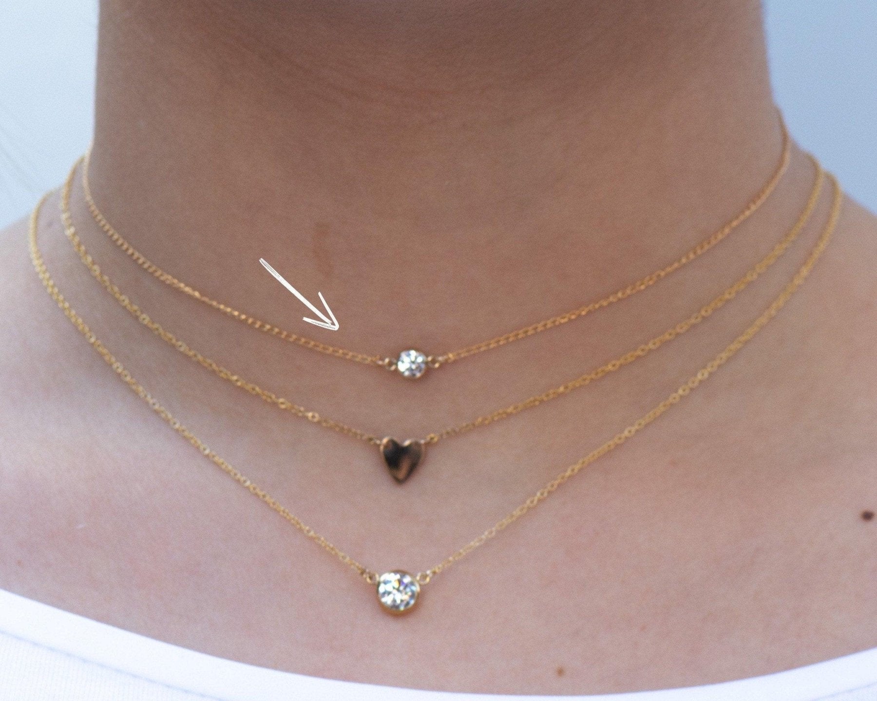 Solitaire Diamond Cut CZ Charm Dainty Layering Choker to Stack and Layer 14k Gold Filled rk81 - Dainty 14K Gold & Silver Jewelry by Olivia Cactus