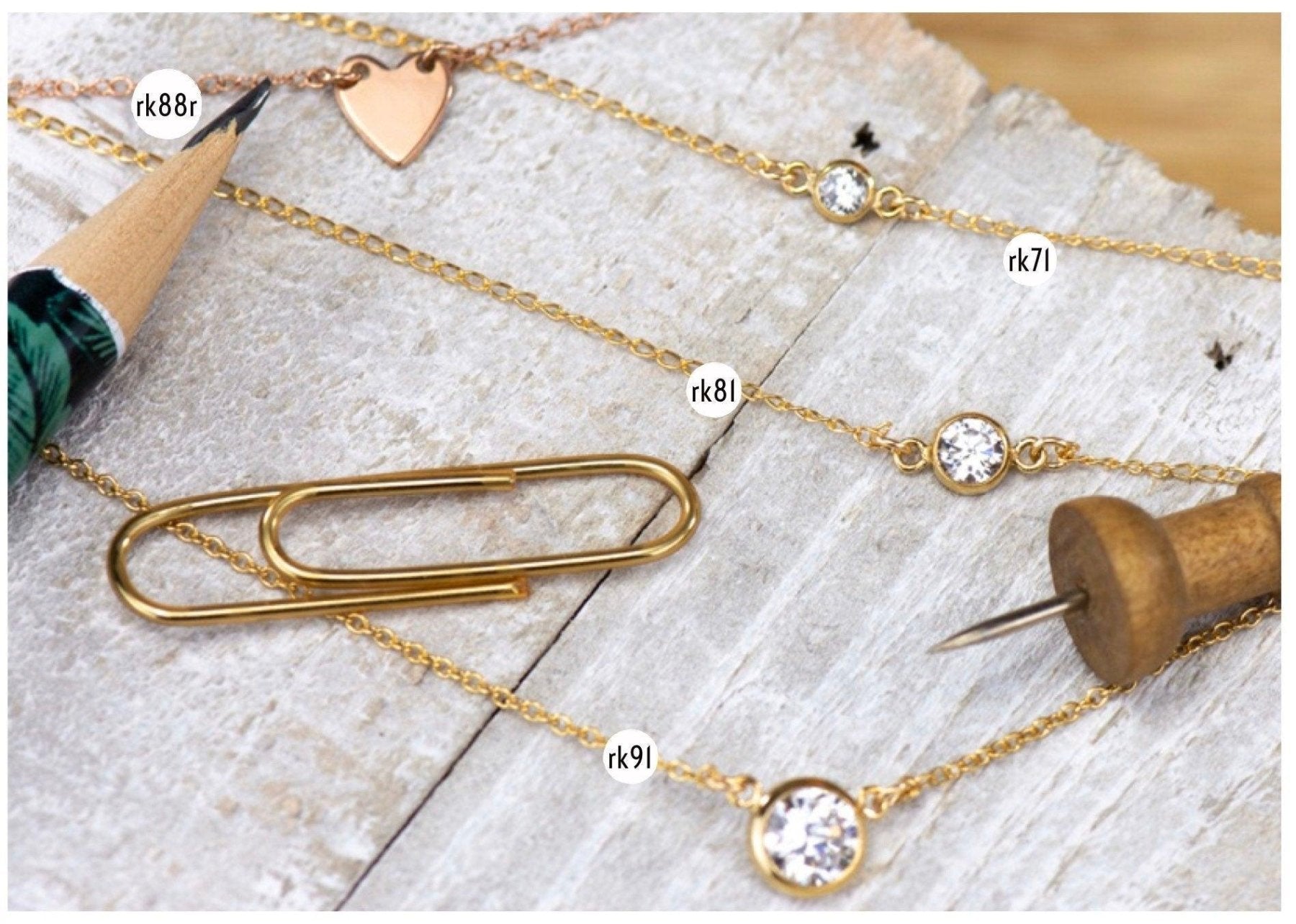 Solitaire Diamond Cut CZ Charm Dainty Layering Choker to Stack and Layer 14k Gold Filled rk81 - Dainty 14K Gold & Silver Jewelry by Olivia Cactus
