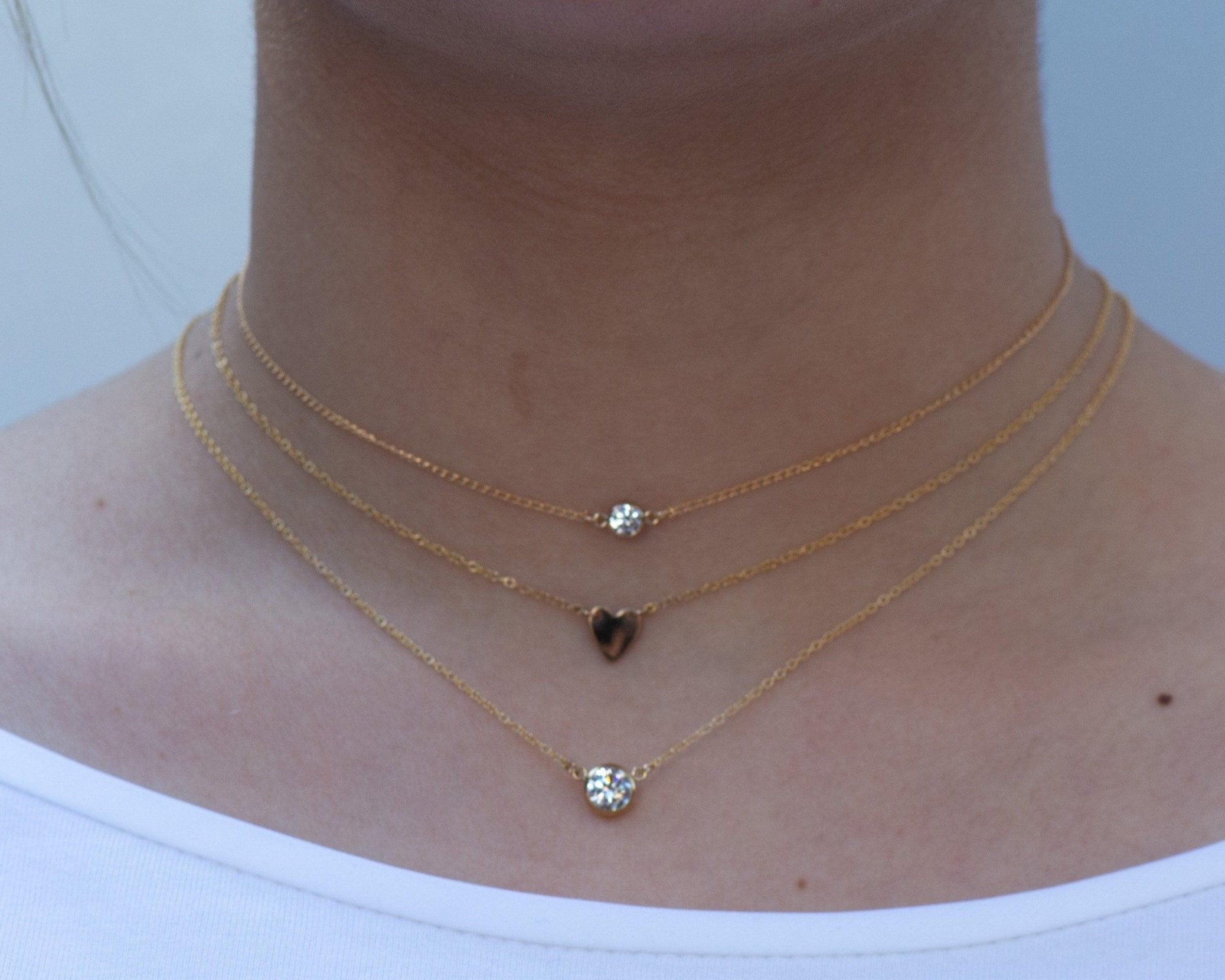 Solitaire Diamond Cut CZ Charm Dainty Layering Choker to Stack and Layer 14k Gold Filled rk81 - Dainty 14K Gold & Silver Jewelry by Olivia Cactus