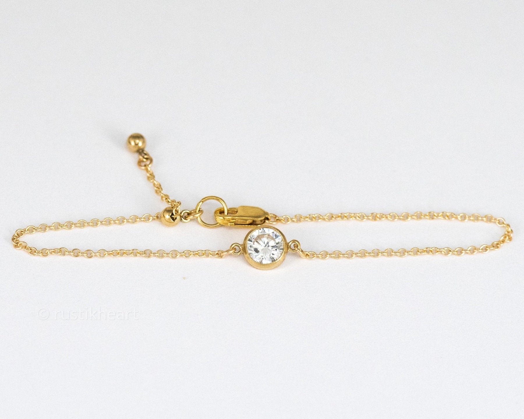 Solitaire Diamond Cut CZ Gold (GF) Chain Bracelet - Dainty 14K Gold & Silver Jewelry by Olivia Cactus