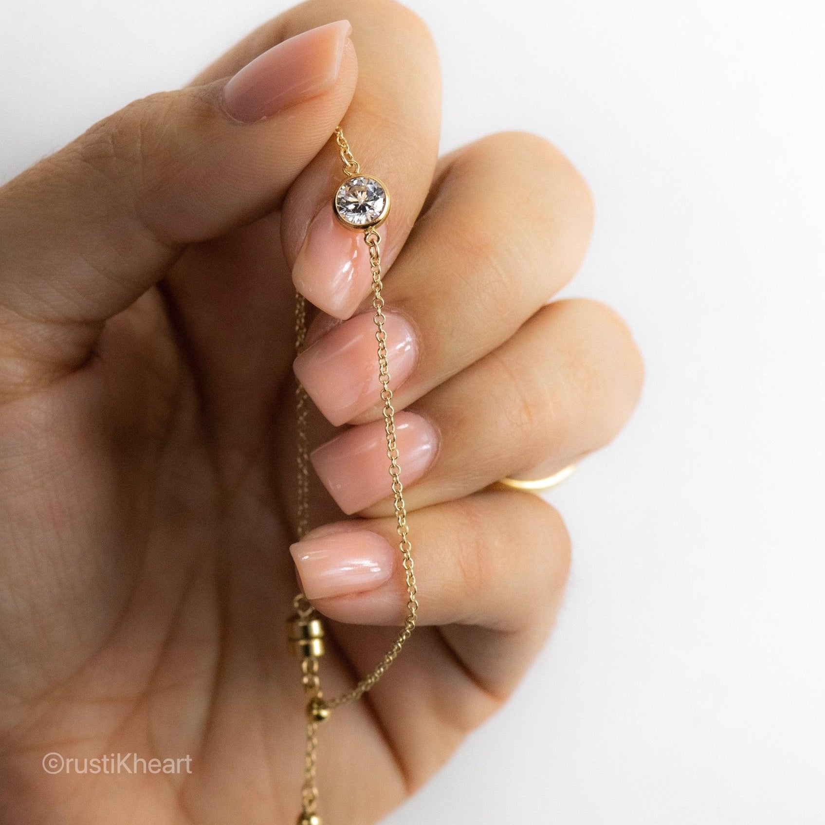 Solitaire Diamond Cut CZ Gold (GF) Chain Bracelet - Dainty 14K Gold & Silver Jewelry by Olivia Cactus