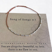 Songs of Songs 4:7 Morse Code Bracelet - Dainty 14K Gold & Silver Jewelry by Olivia Cactus