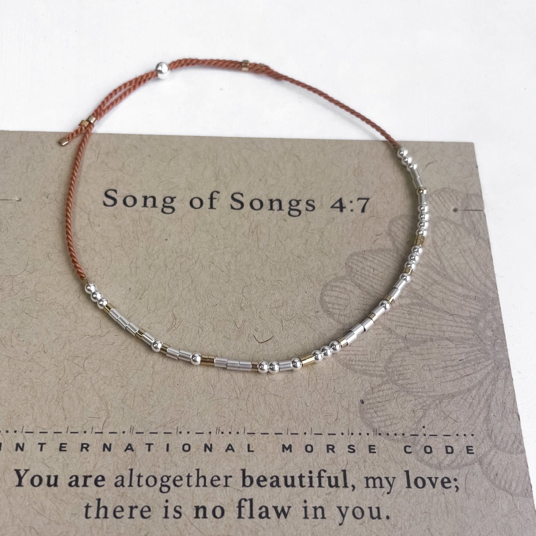 Songs of Songs 4:7 Morse Code Bracelet - Dainty 14K Gold & Silver Jewelry by Olivia Cactus