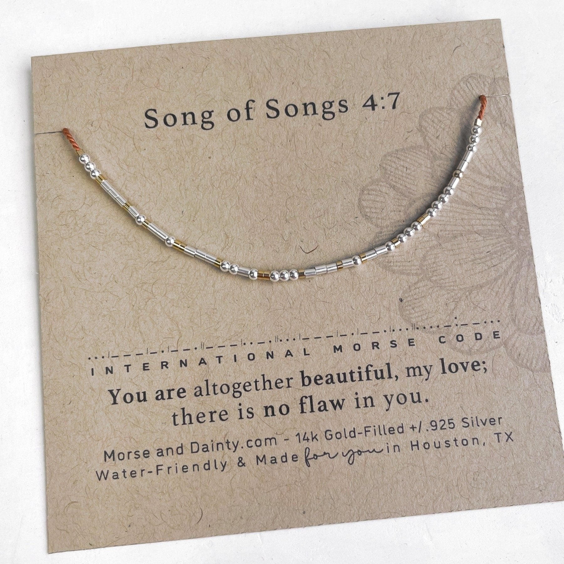 Songs of Songs 4:7 Morse Code Bracelet - Dainty 14K Gold & Silver Jewelry by Olivia Cactus