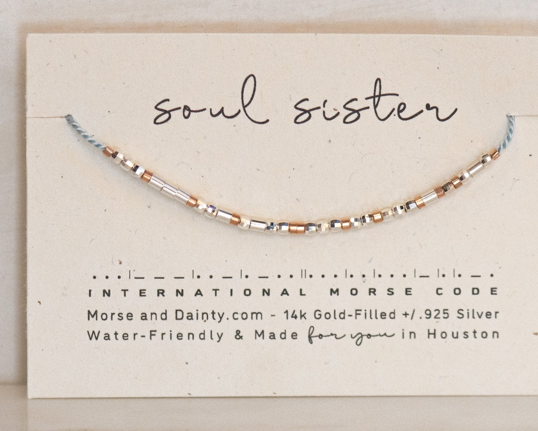 Soul Sister Morse Code Bracelet - Dainty 14K Gold & Silver Jewelry by Olivia Cactus
