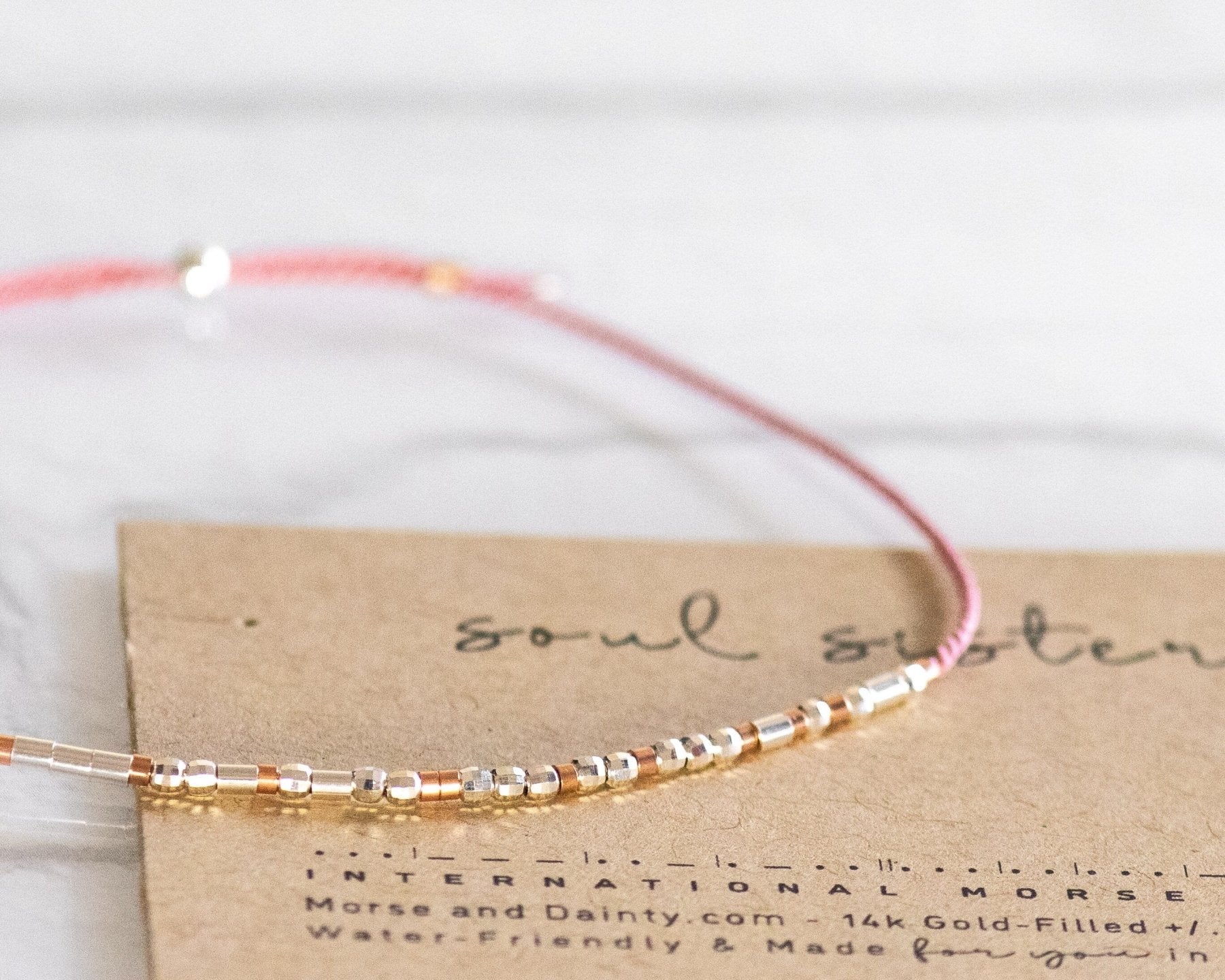 Soul Sister Morse Code Bracelet - Dainty 14K Gold & Silver Jewelry by Olivia Cactus