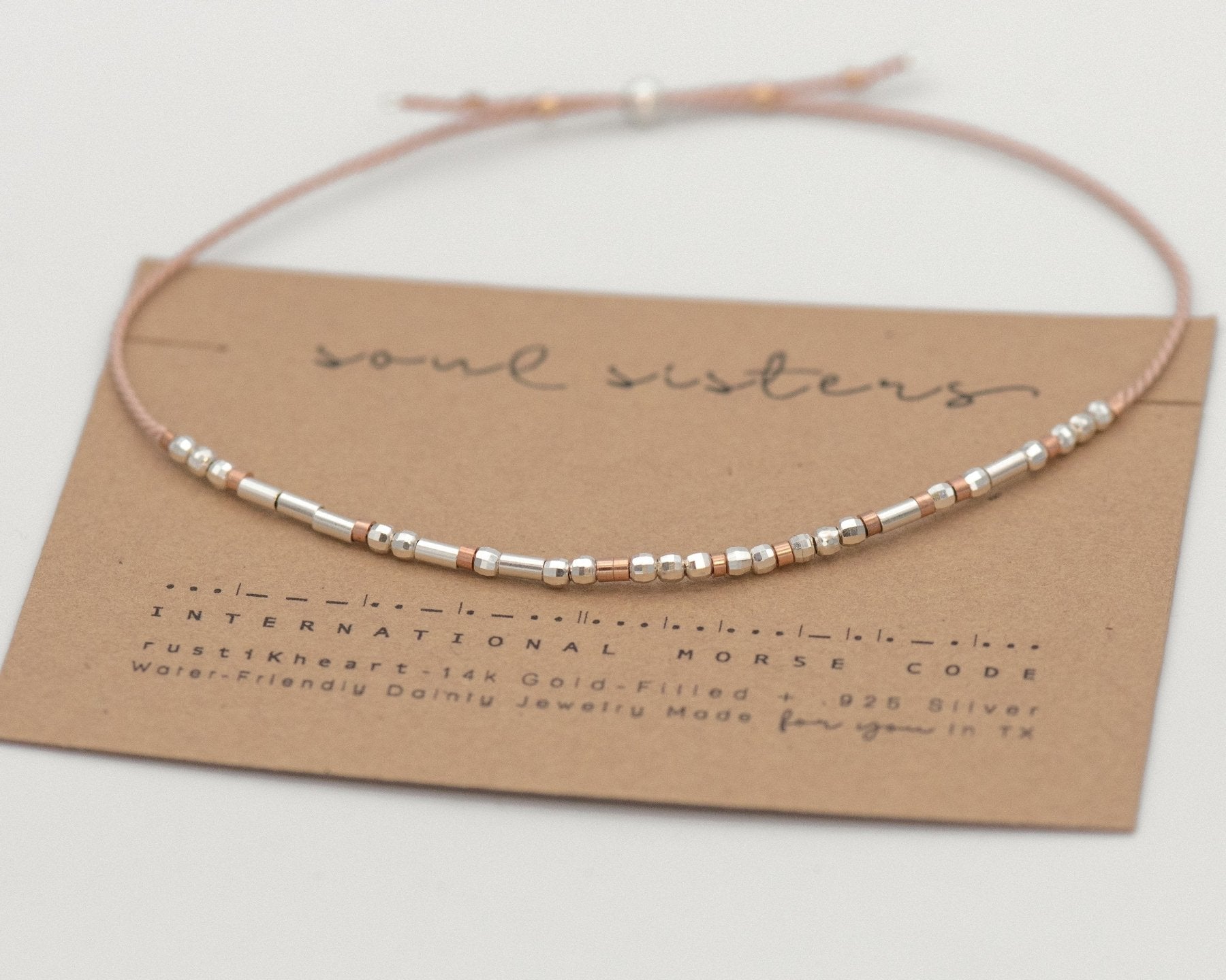 Soul Sister Morse Code Bracelet - Dainty 14K Gold & Silver Jewelry by Olivia Cactus