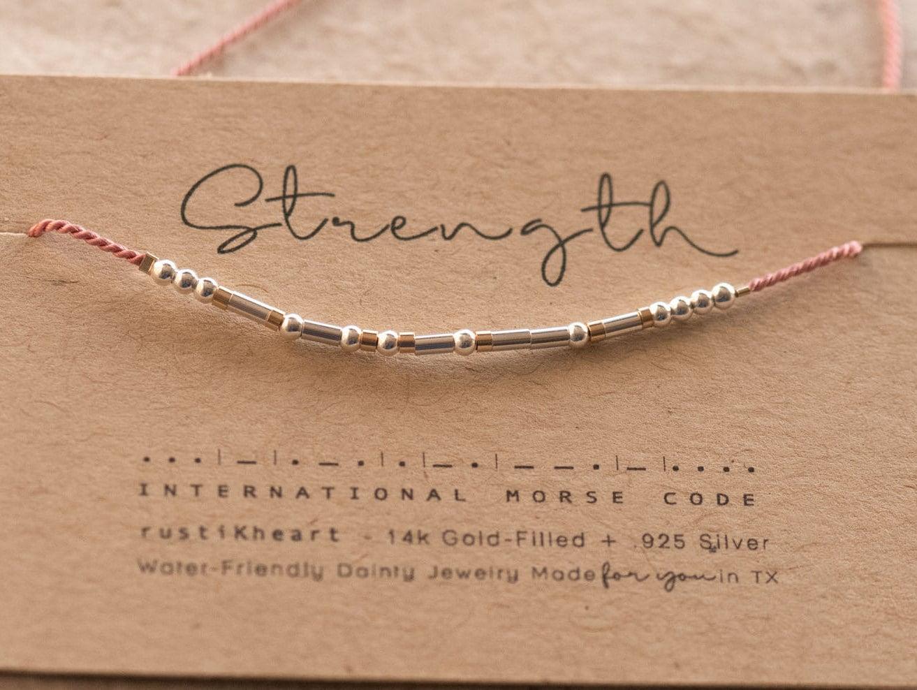 Strength Morse Code Bracelet - Dainty 14K Gold & Silver Jewelry by Olivia Cactus