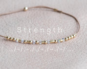 Strength Morse Code Bracelet w/ Swarovski Spacers - Dainty 14K Gold & Silver Jewelry by Olivia Cactus