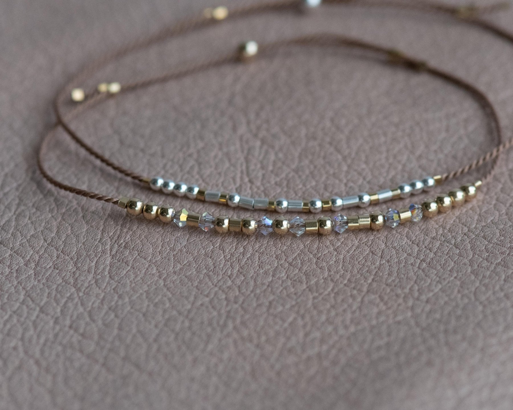 Strength Morse Code Bracelet w/ Swarovski Spacers - Dainty 14K Gold & Silver Jewelry by Olivia Cactus