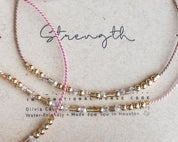 Strength Morse Code Bracelet w/ Swarovski Spacers - Dainty 14K Gold & Silver Jewelry by Olivia Cactus