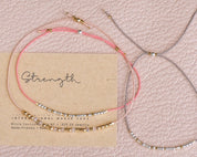 Strength Morse Code Bracelet w/ Swarovski Spacers - Dainty 14K Gold & Silver Jewelry by Olivia Cactus