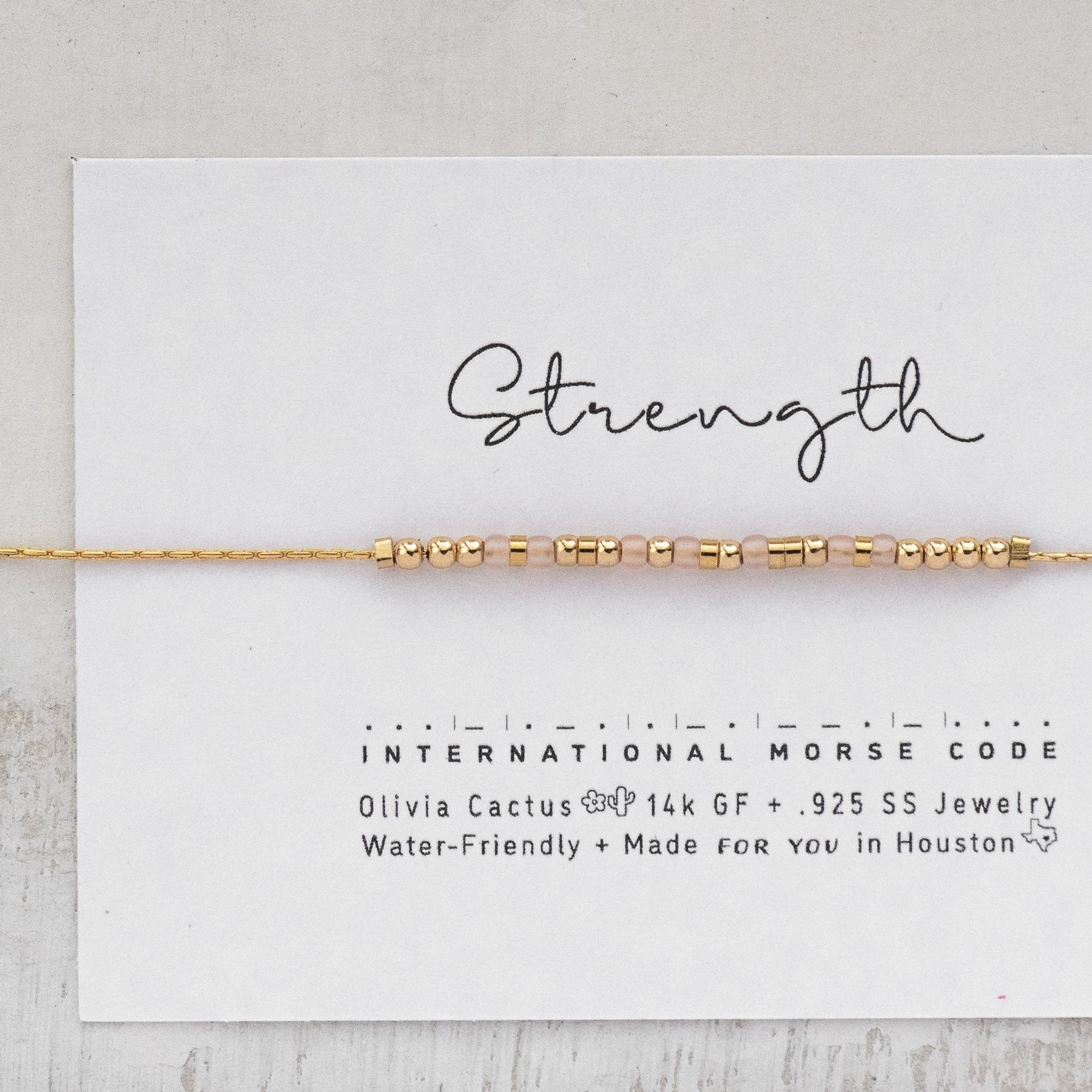Strength Morse Code Bracelet - Dainty 14K Gold & Silver Jewelry by Olivia Cactus