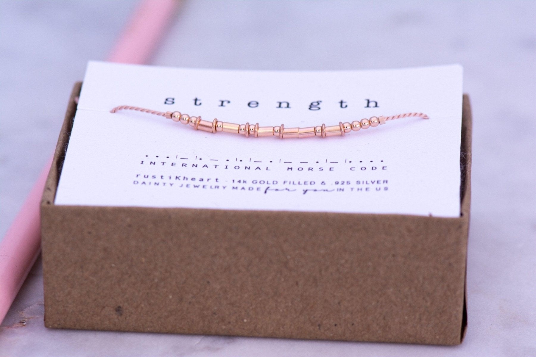 Strength Morse Code Bracelet - Dainty 14K Gold & Silver Jewelry by Olivia Cactus